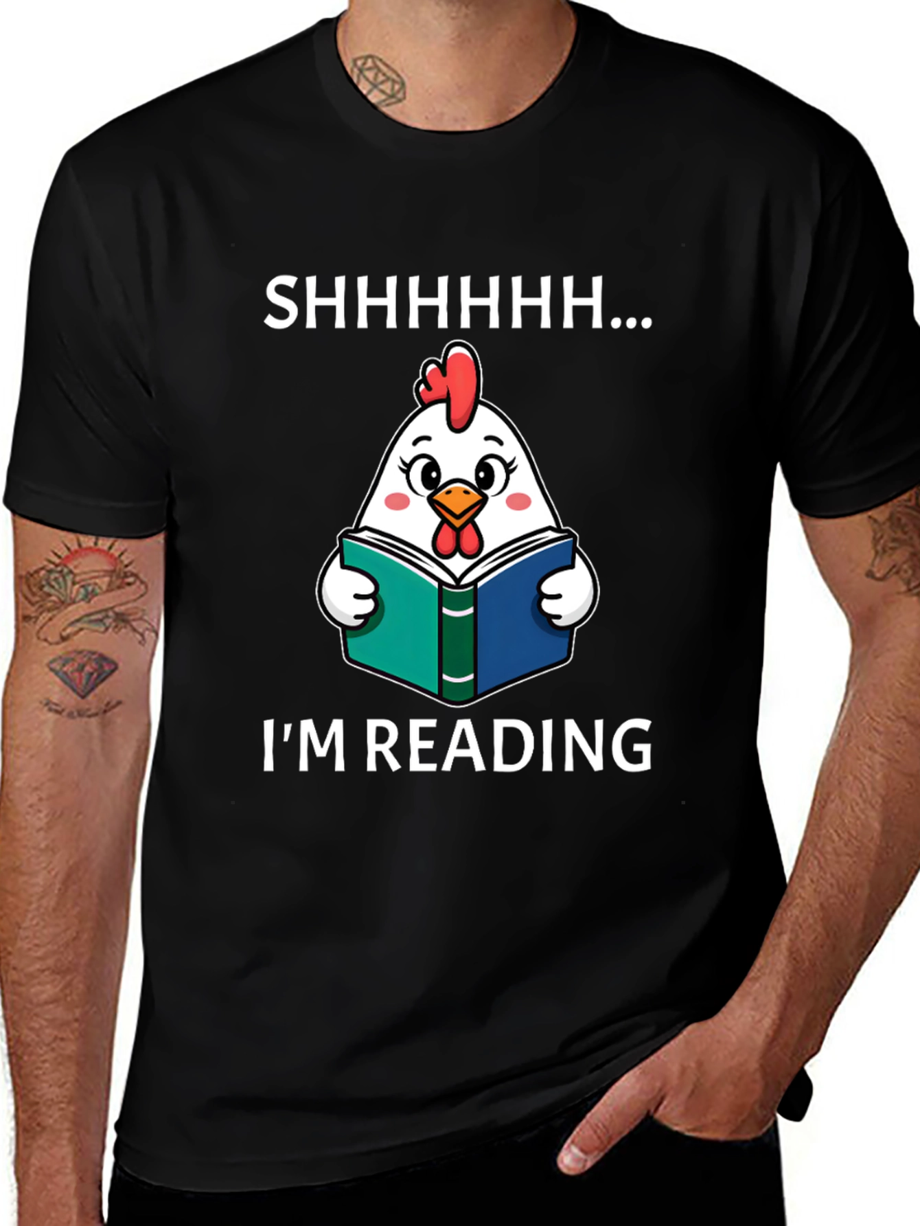 Variant 21 of Funny Chicken Reading Book Graphic T-Shirt