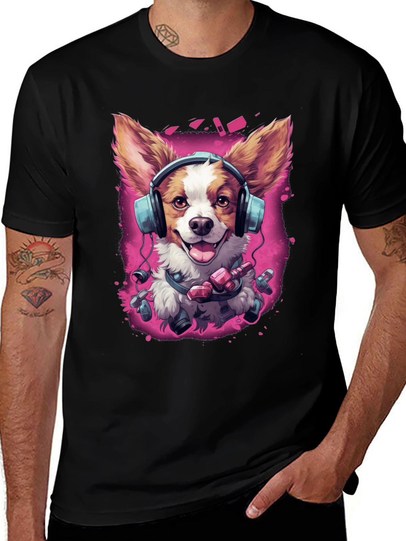 Variant 27 of Dog DJ Graphic T-Shirt - Black Cotton Tee