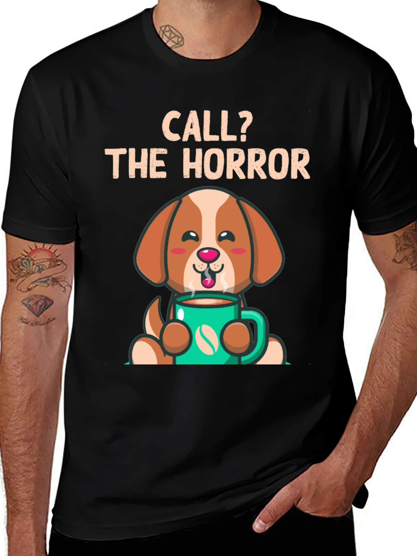 Black Call the Horror Coffee Dog T-Shirt main image