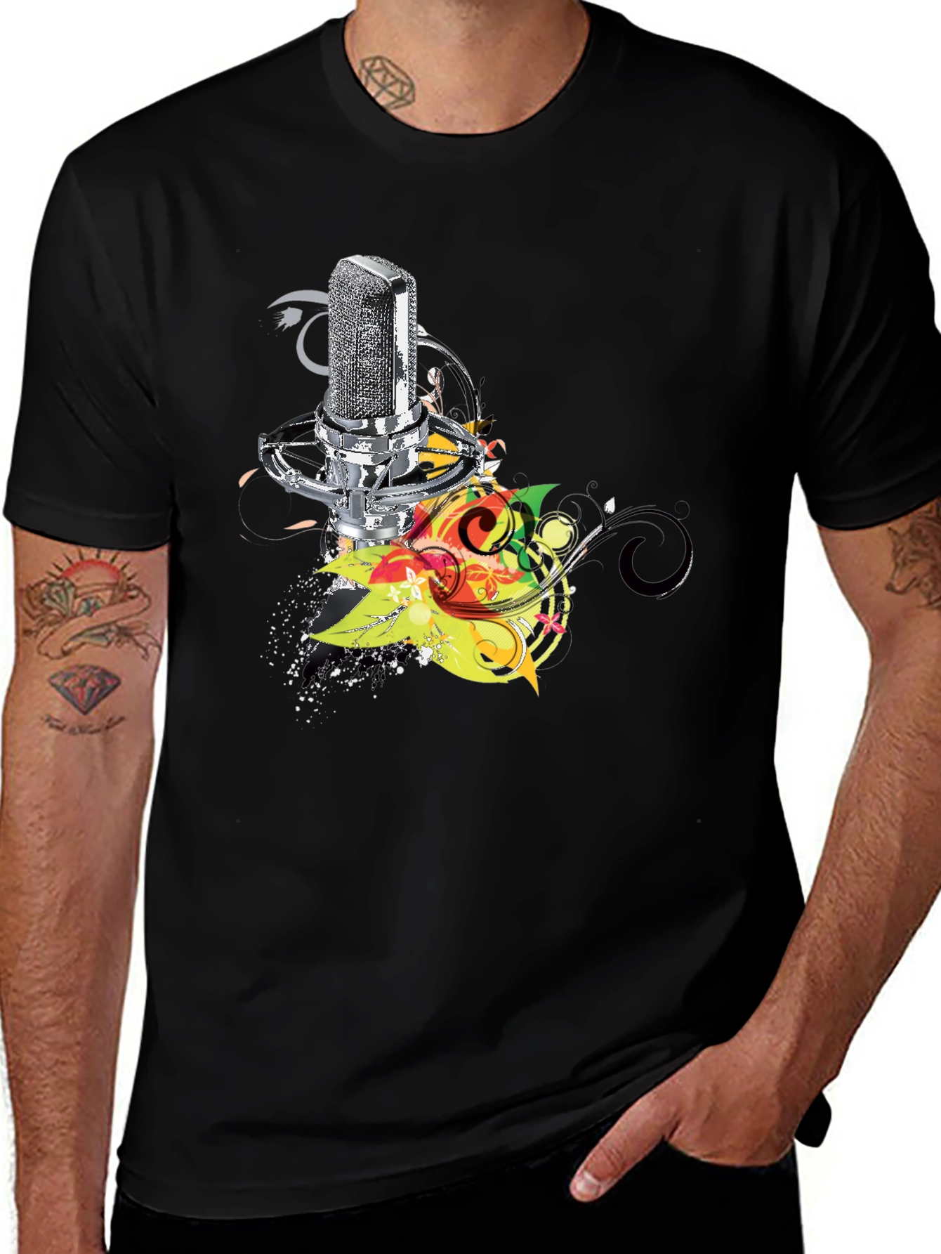 Variant 22 of Retro Mic Graphic Tee - Cool Black T-Shirt