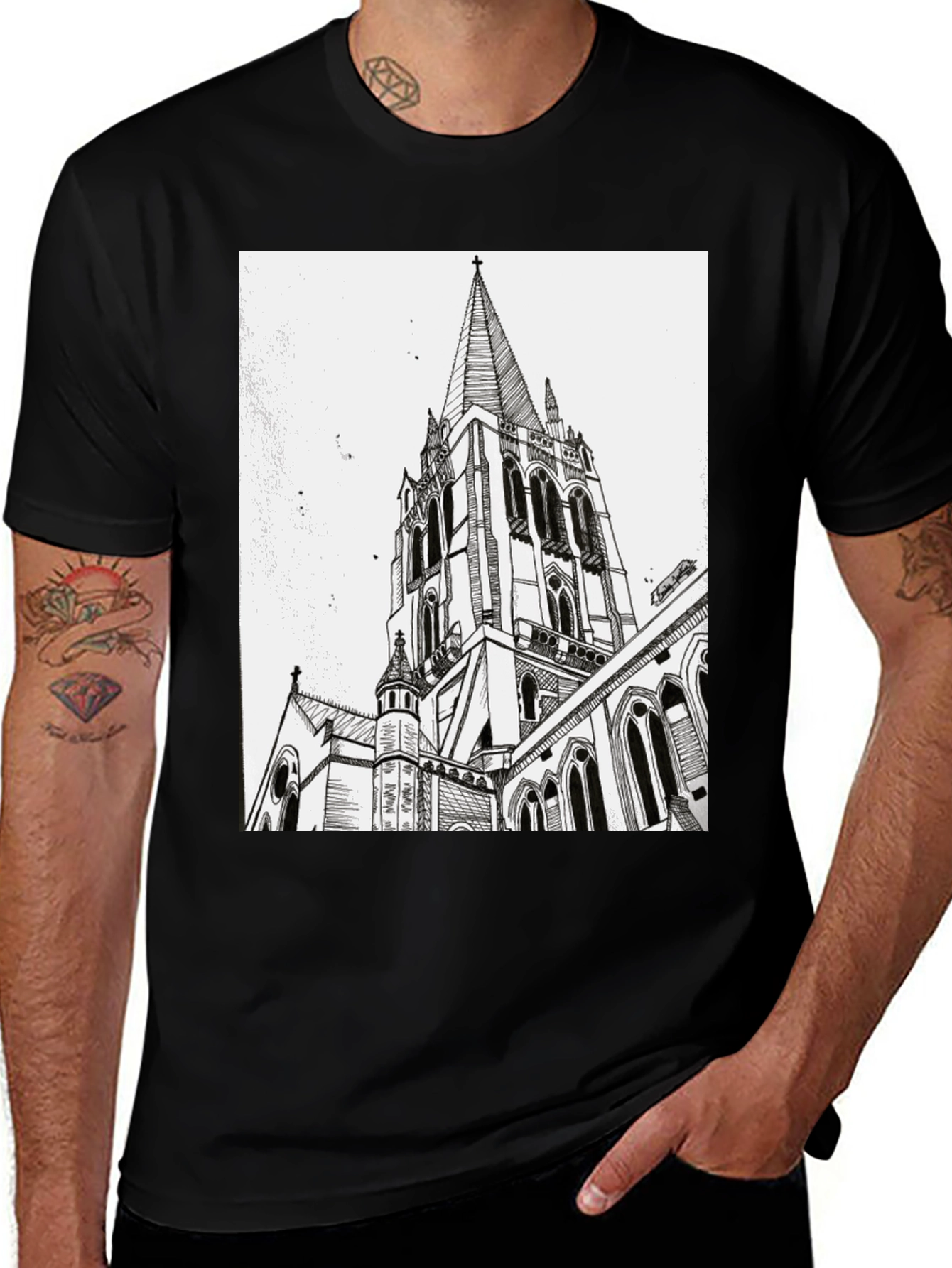 Variant 6 of Architectural Church Print Black T-Shirt