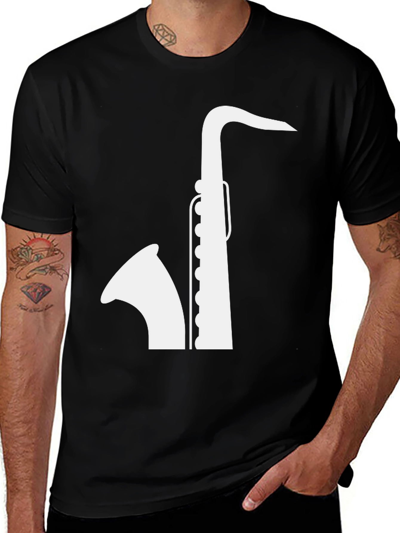 Variant 11 of Saxophone Graphic Tee - Black Cotton T-Shirt