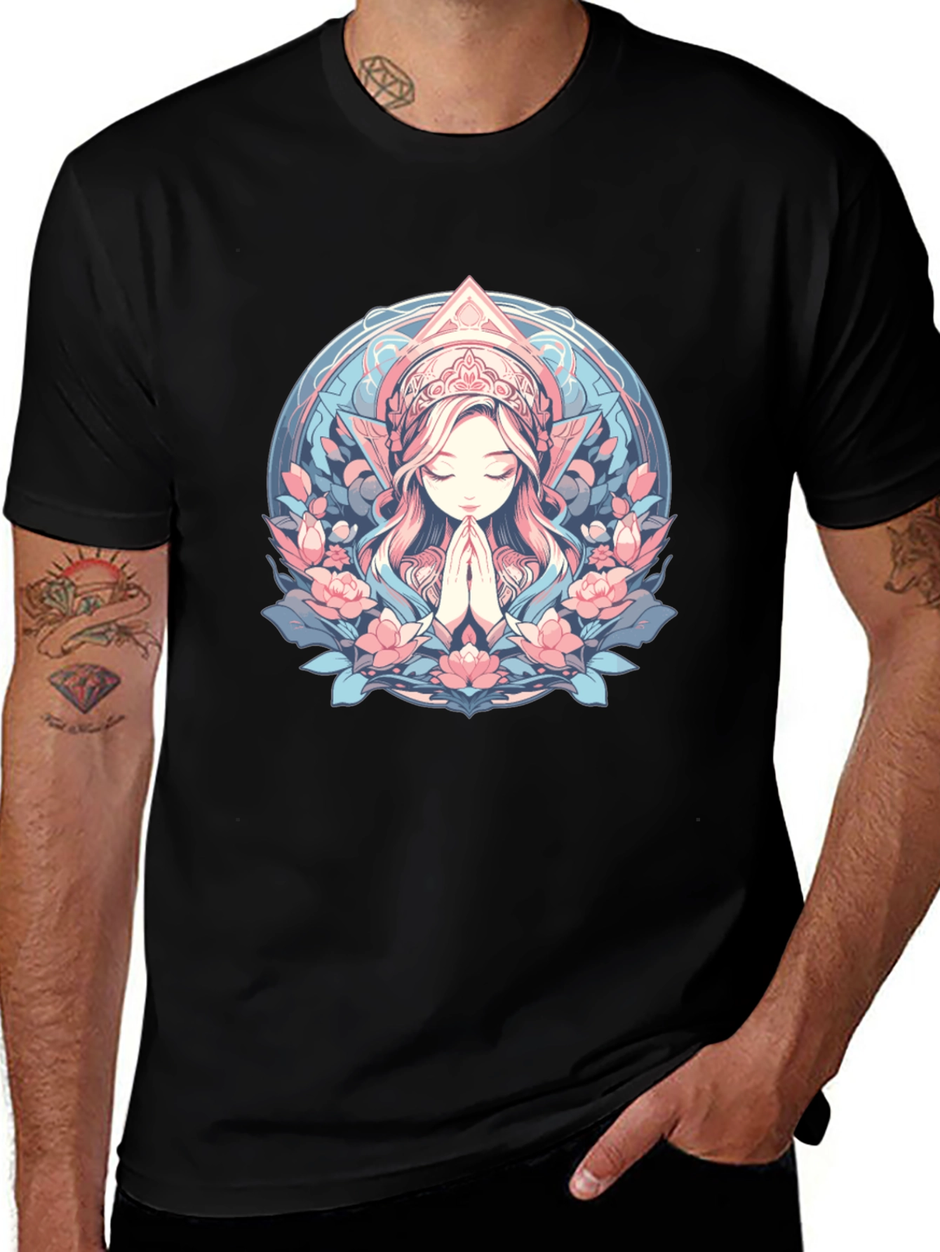 Black Praying Woman Floral T-Shirt main image