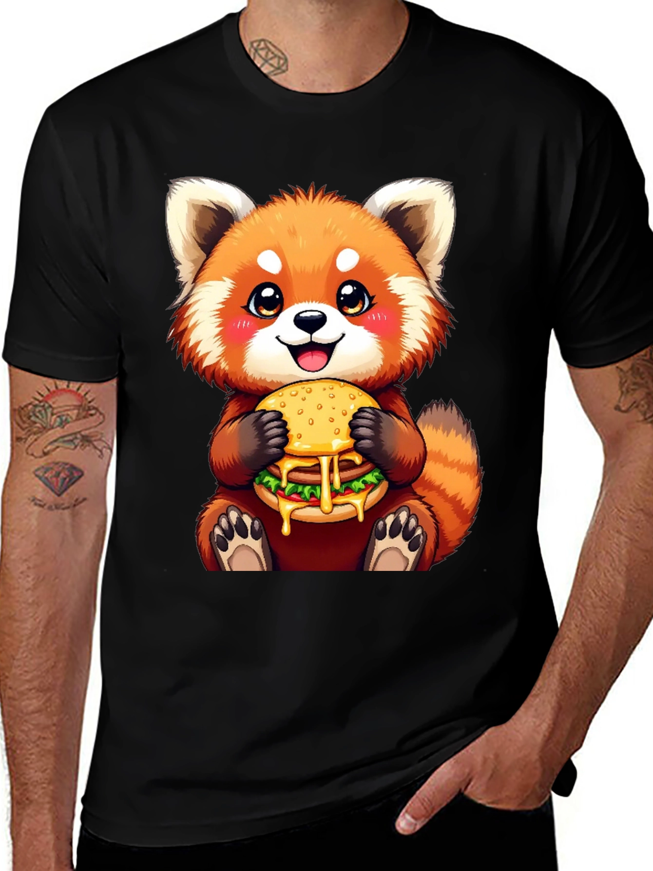 Variant 9 of Red Panda Burger T-Shirt Cute Cartoon Tee