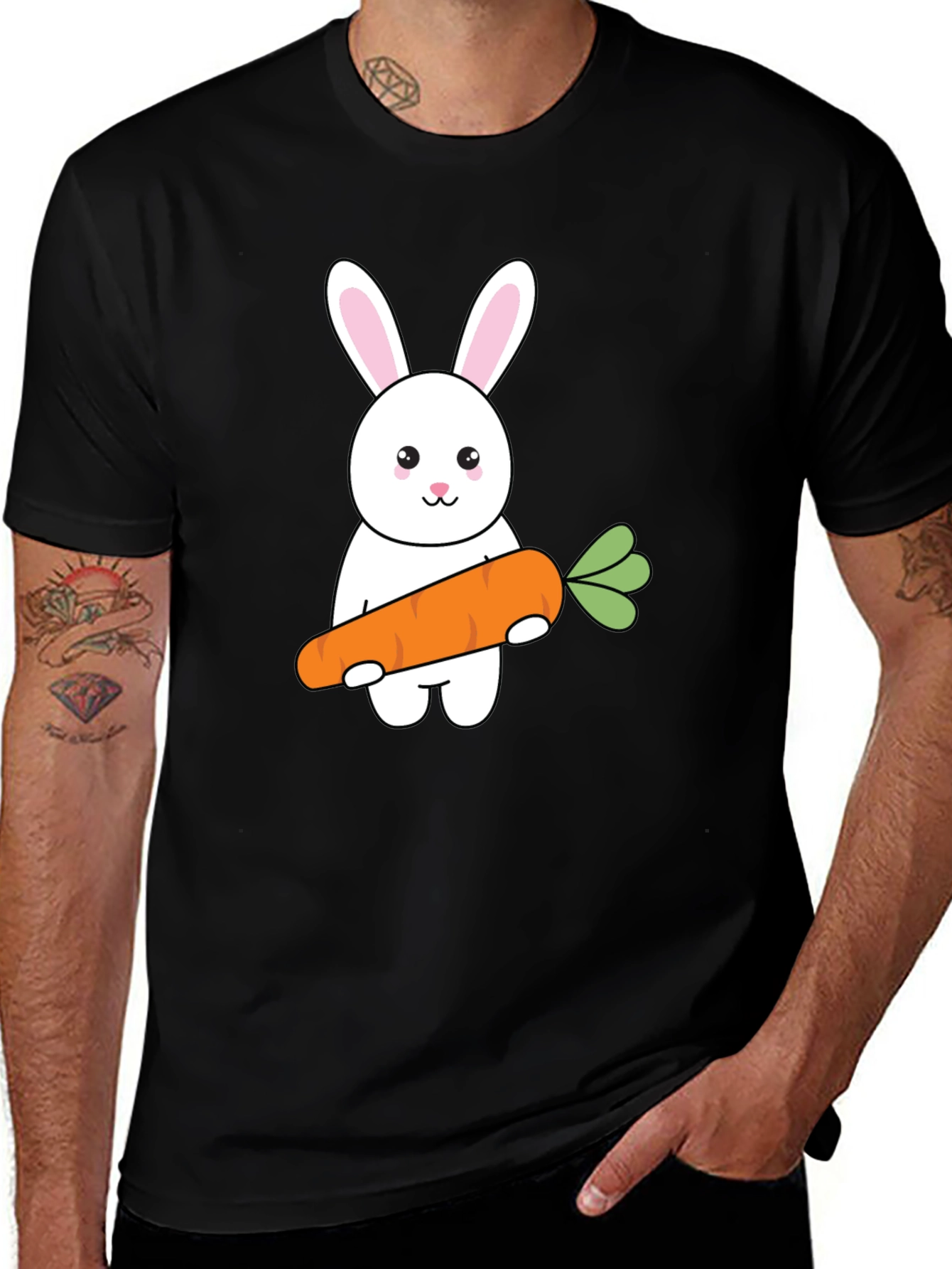 Variant 2 of Bunny & Carrot Graphic Tee - Black Cotton T-Shirt