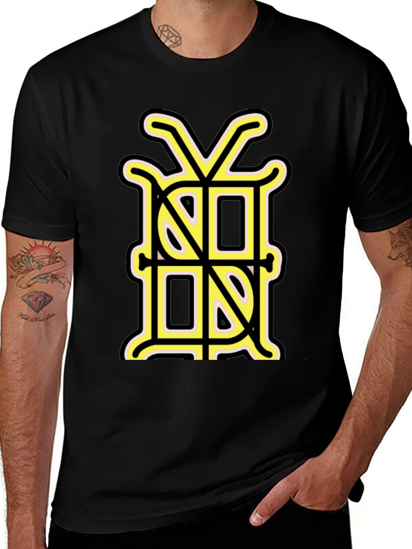 Variant 17 of Black Graphic Tee with Unique Gold Monogram