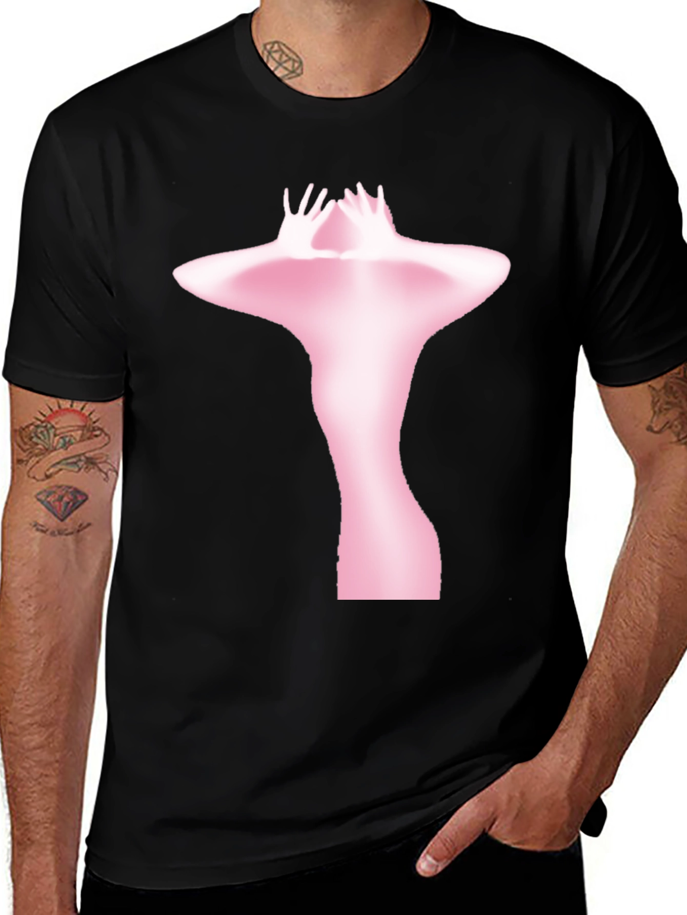 Variant 2 of Abstract Pink Figure Print Black T-Shirt