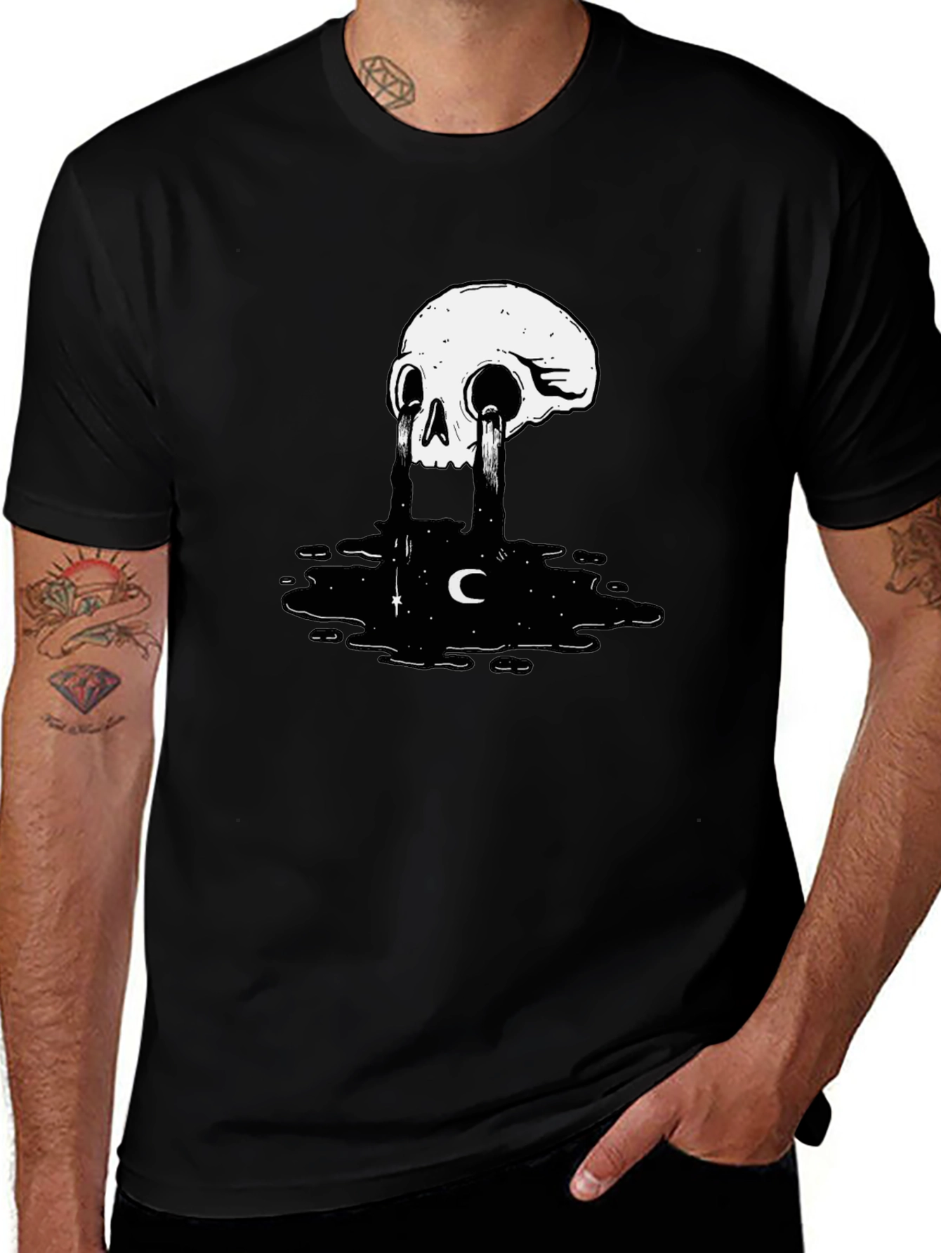 Variant 20 of Skull Tears Graphic Tee - Black Cotton Blend