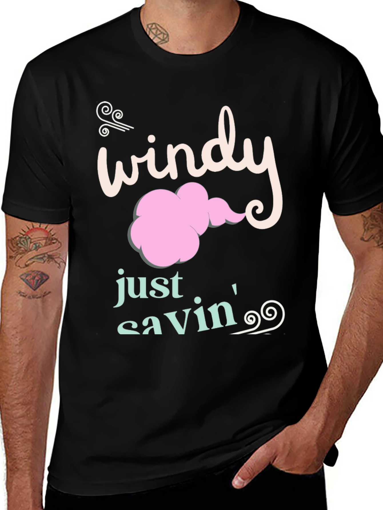 Variant 8 of Windy Just Savin' Black Cotton Graphic Tee