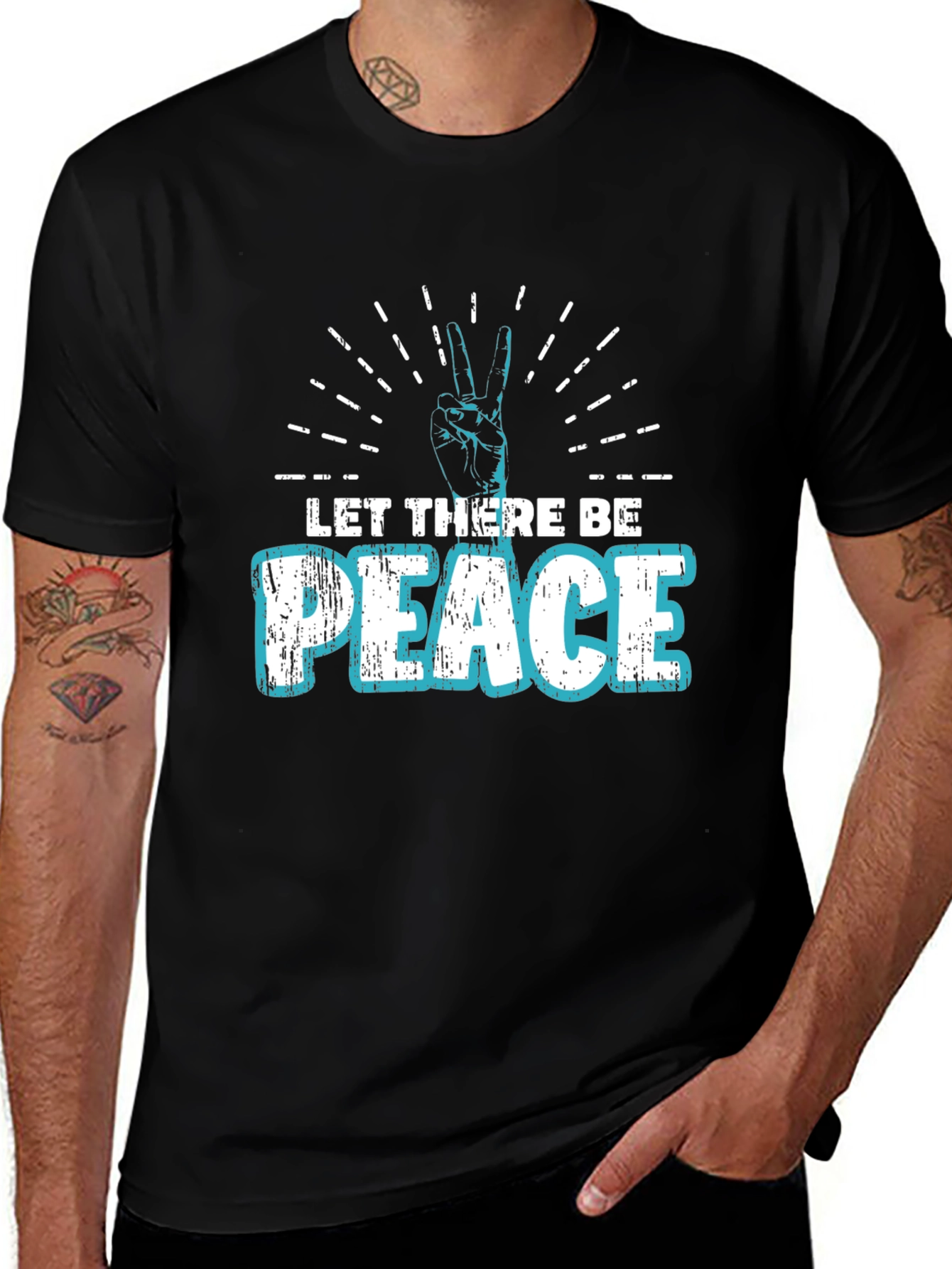 Variant 8 of Peace Graphic Tee - Black Crew Neck T-Shirt