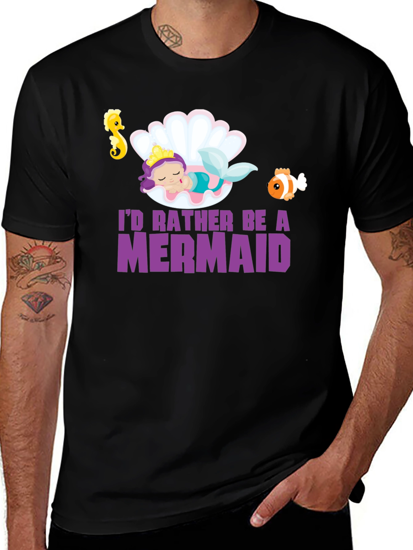 Variant 26 of Mermaid Graphic Tee - Black Unisex T-Shirt