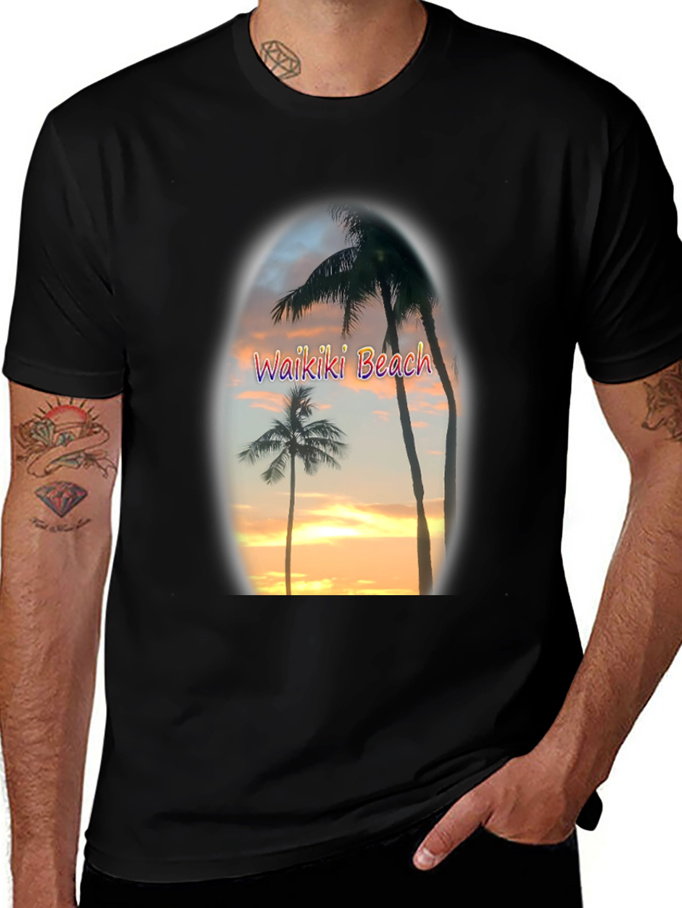 Variant 11 of Waikiki Beach Palm Tree Graphic T-Shirt