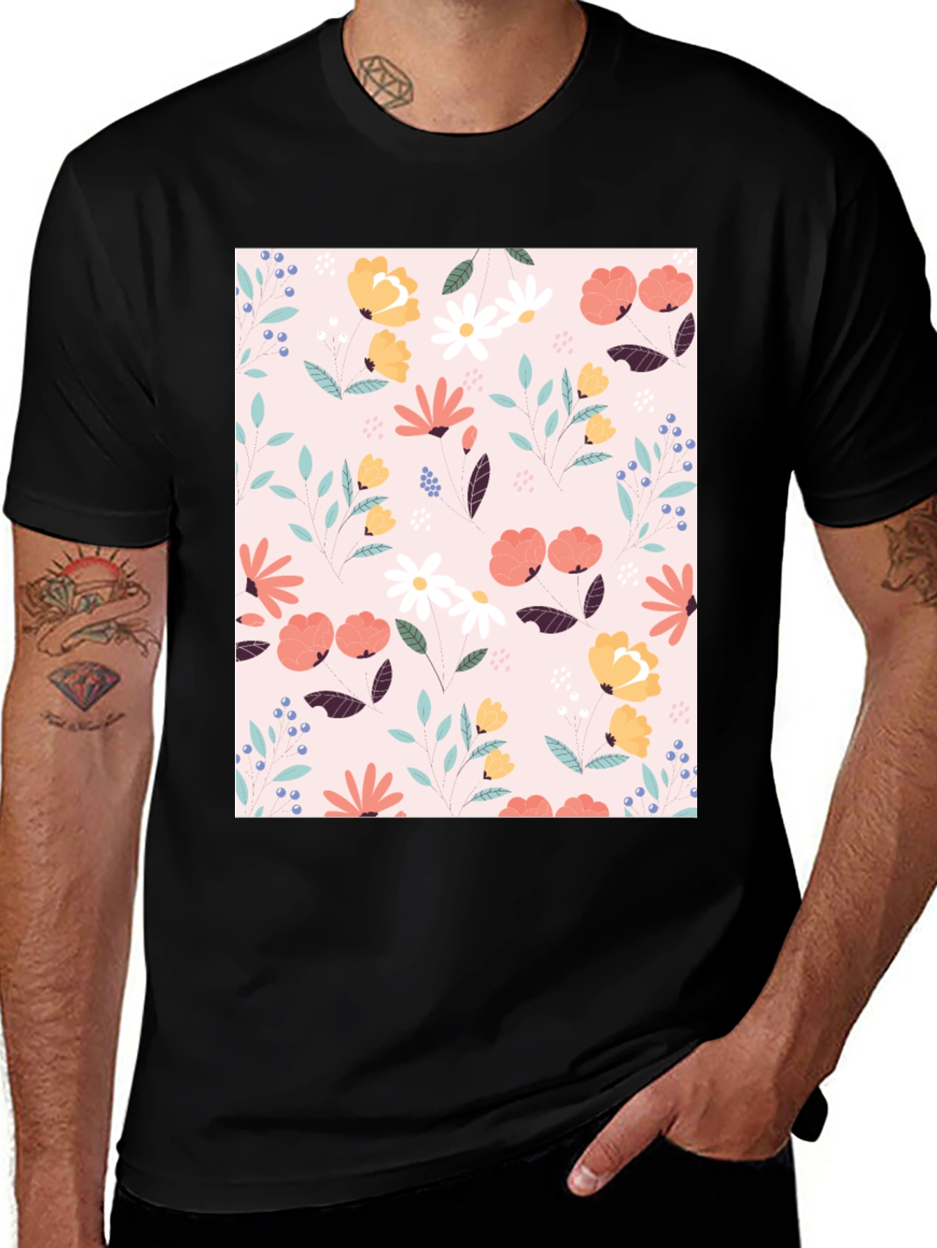 Variant 23 of Floral Print Black T-Shirt