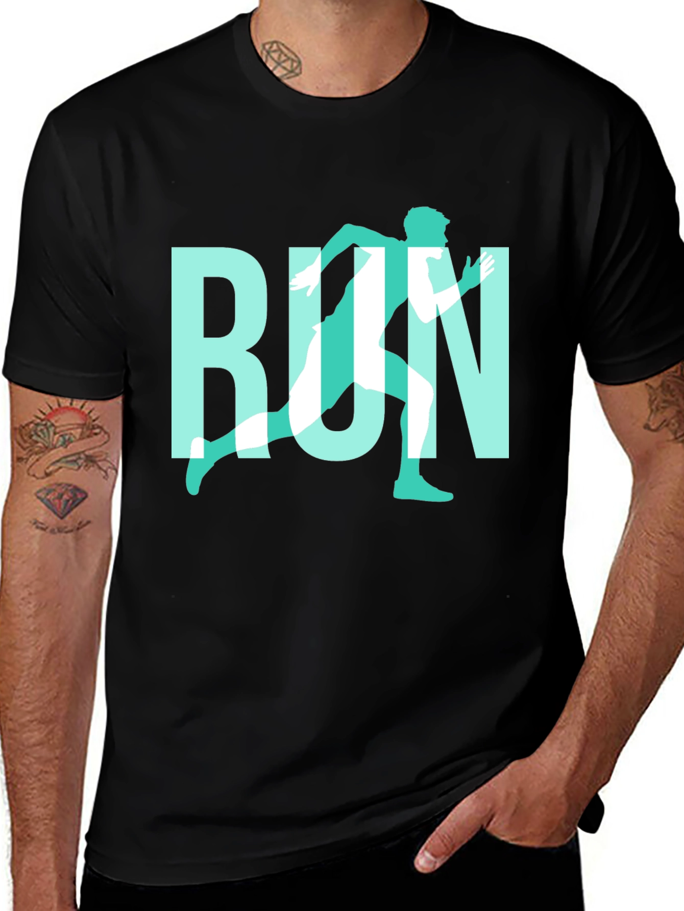 Variant 16 of Running T-Shirt - Black with Teal Runner Design