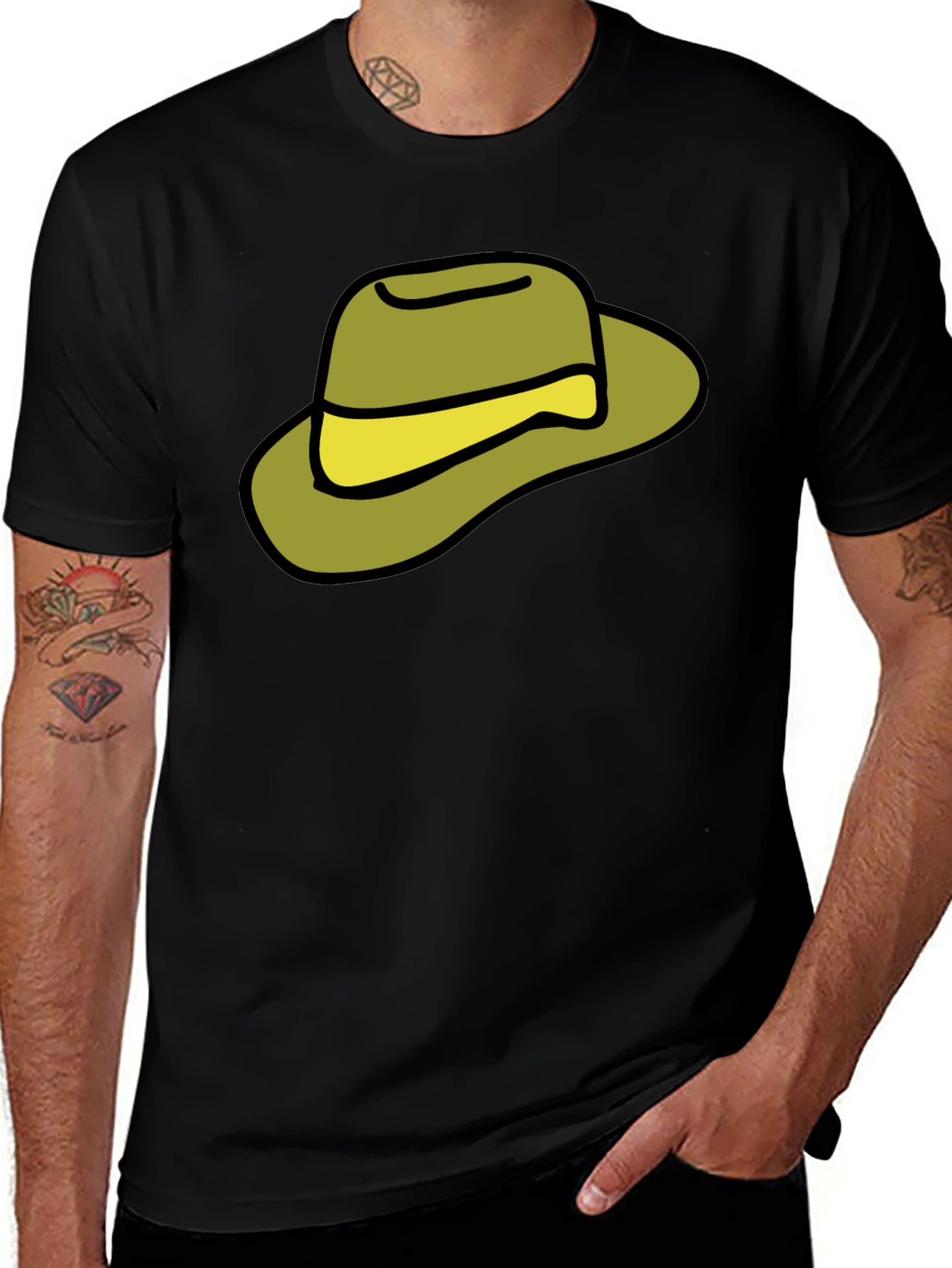 Variant 3 of Cartoon Hat Graphic Tee - Casual Black T-Shirt