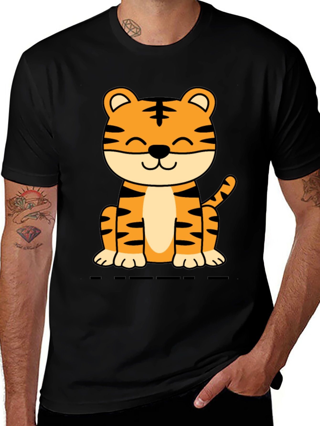 Variant 25 of Cute Cartoon Tiger Graphic Tee - Black Cotton T-Shirt