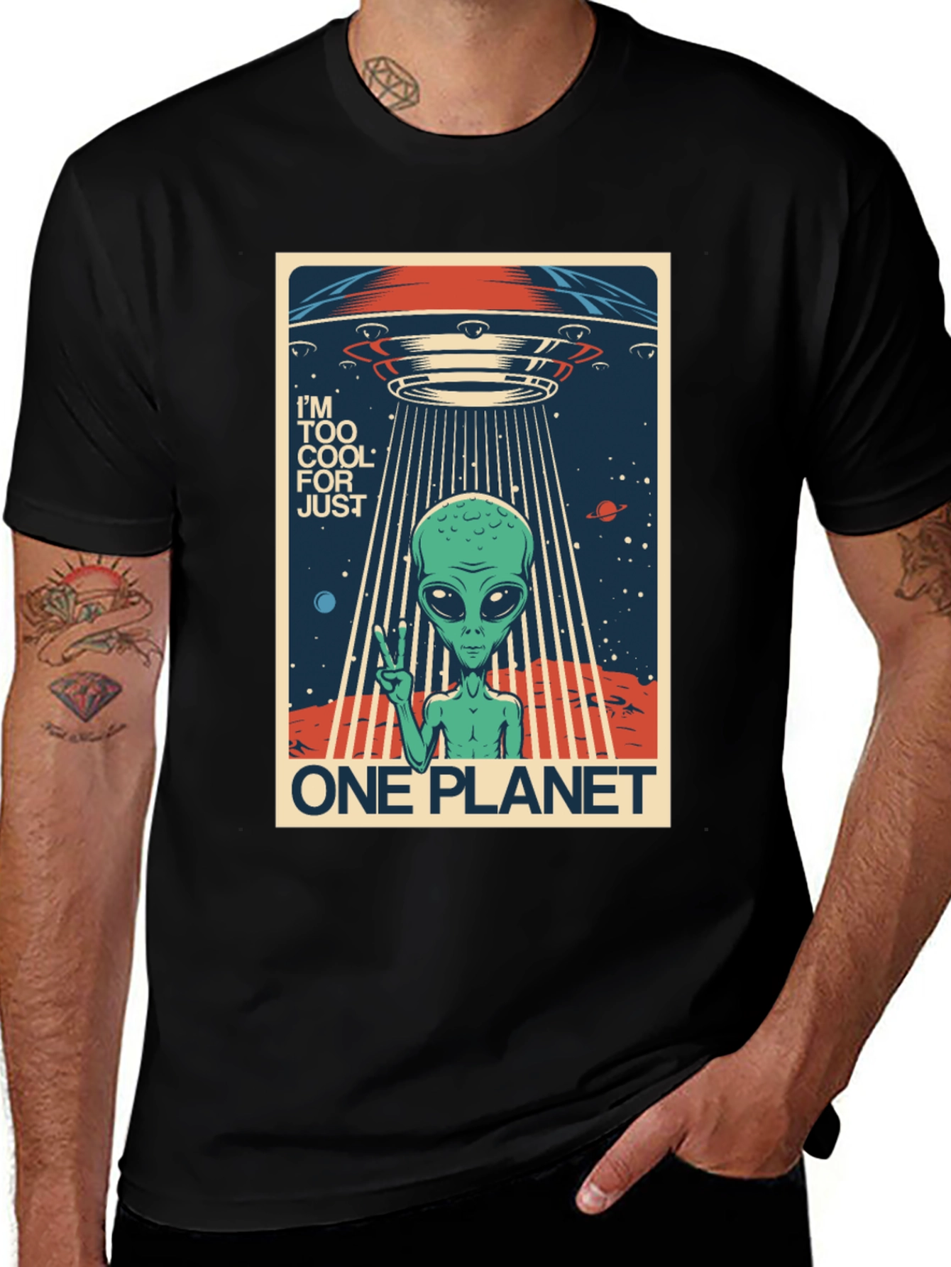 Variant 30 of Cool Alien UFO Graphic Tee - One Planet T-Shirt
