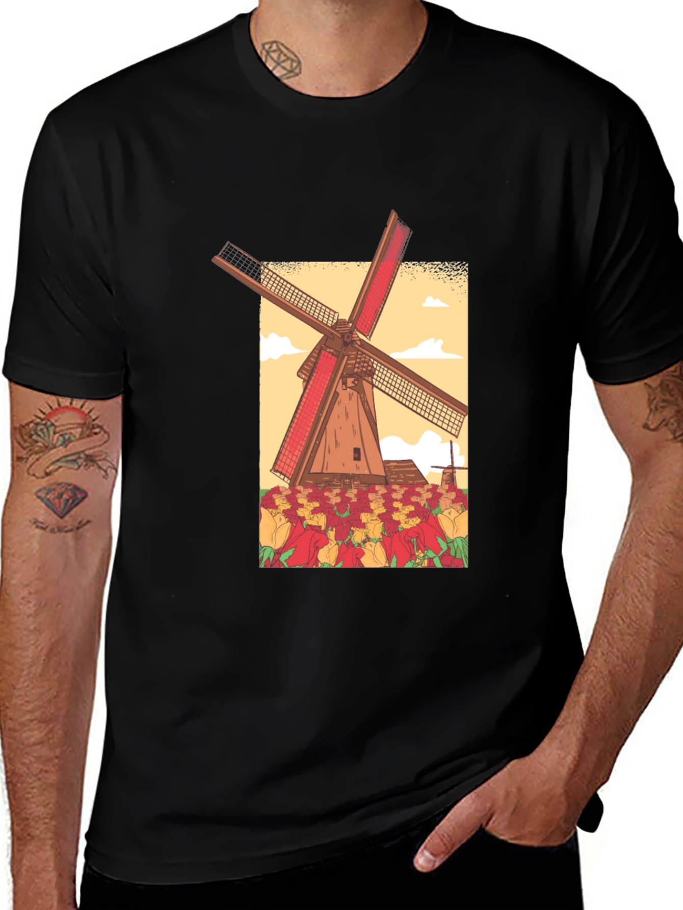 Variant 29 of Dutch Windmill Tulip Field Graphic Tee