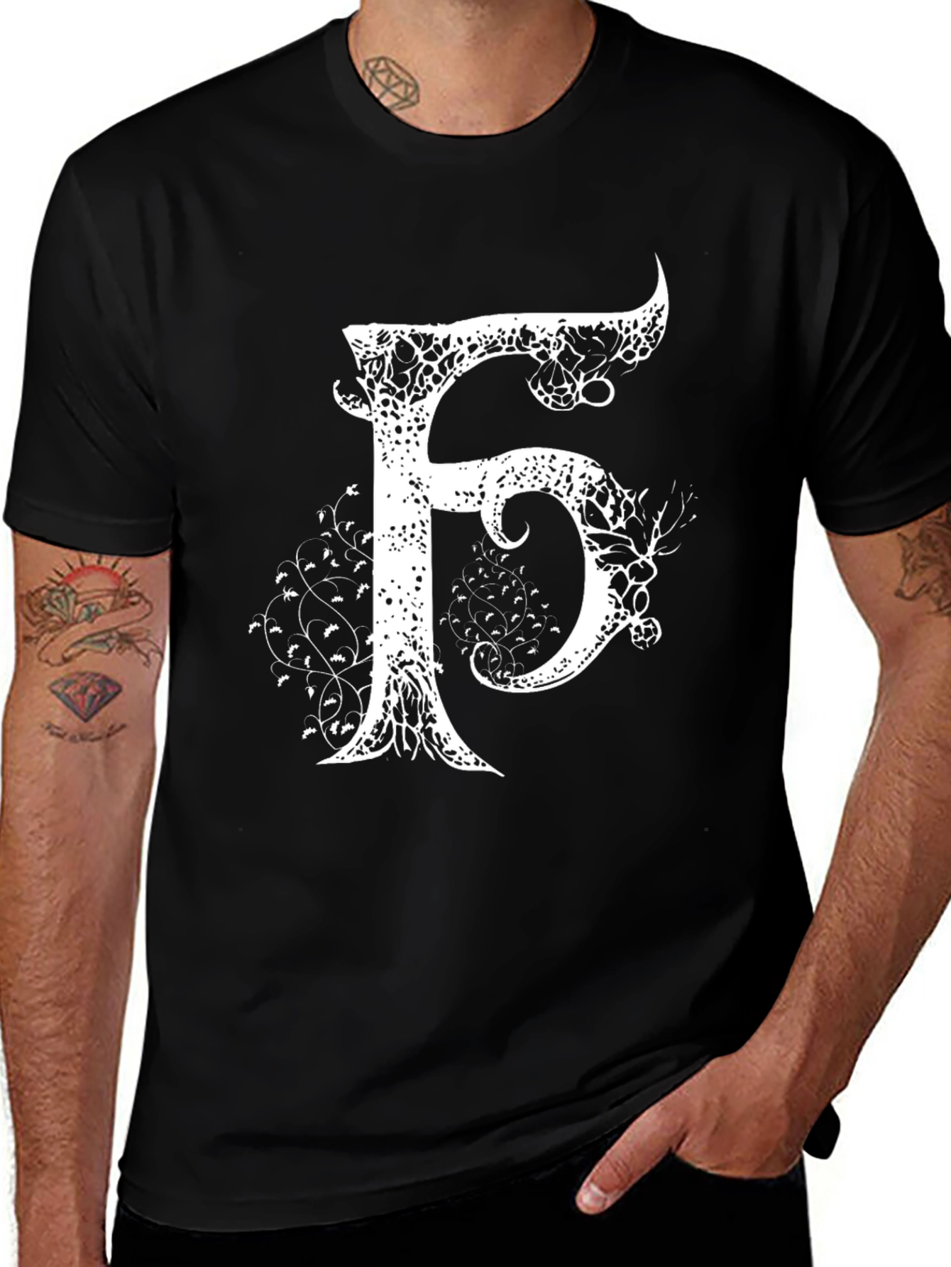 Variant 14 of Letter F Artistic Graphic Print Black T-Shirt