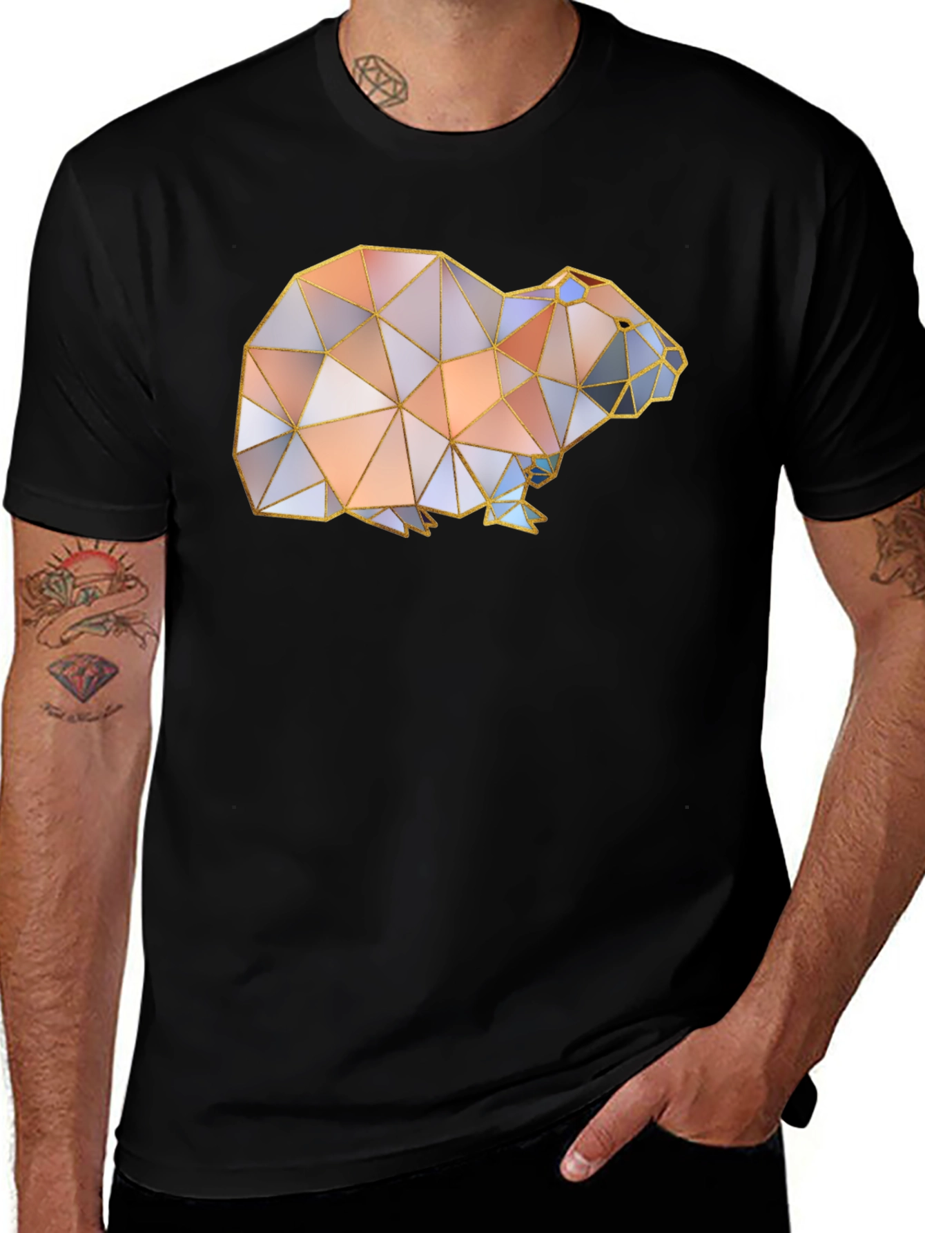 Variant 11 of Geometric Beaver Graphic Tee - Black