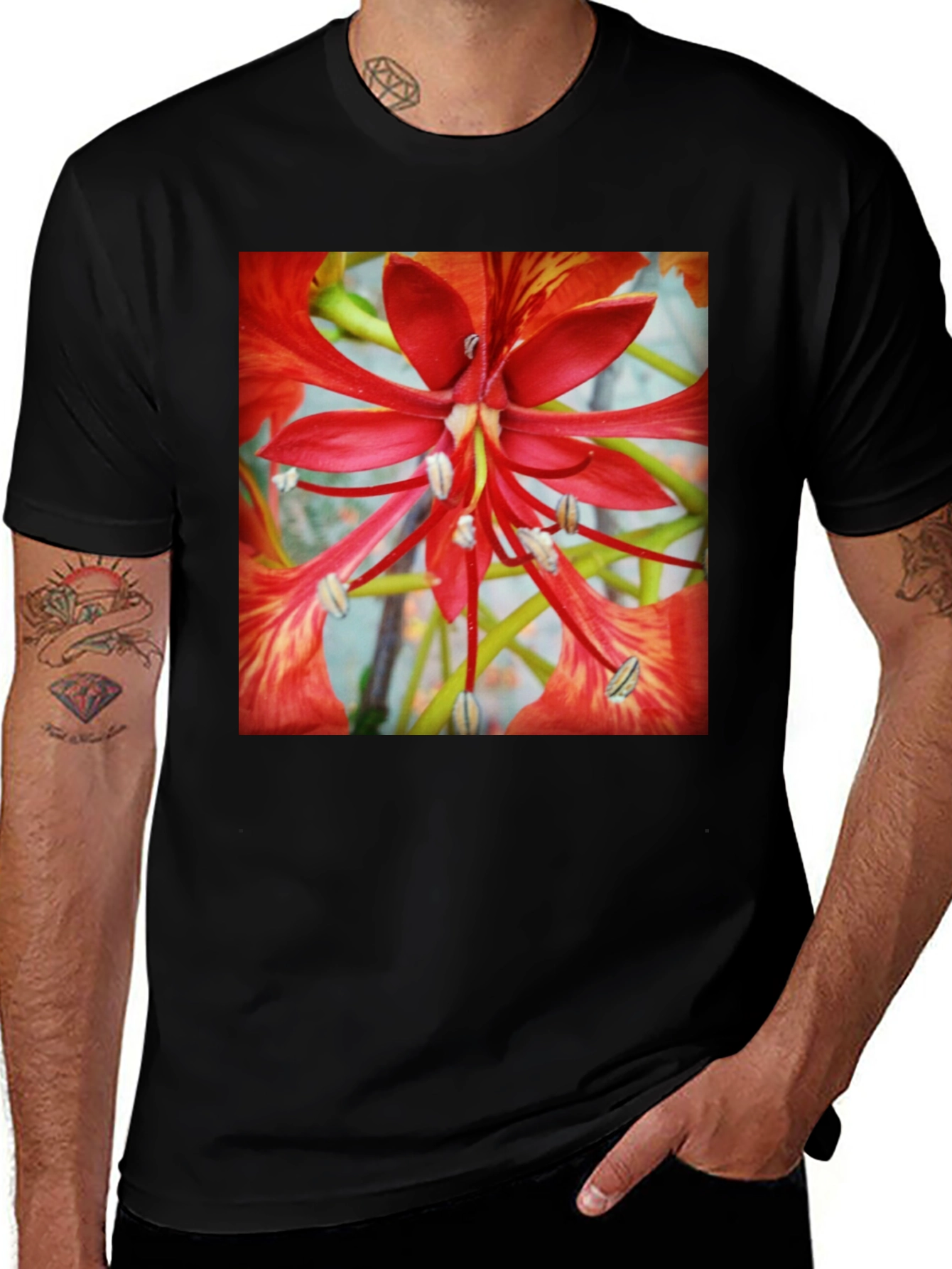 Variant 10 of Bold Floral T-Shirt - Vivid Red Blossom Design