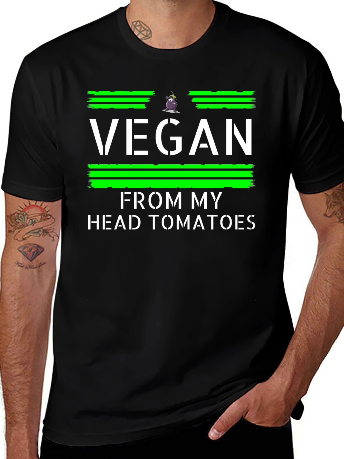 Variant 11 of Vegan From My Head Tomatoes Black T-Shirt