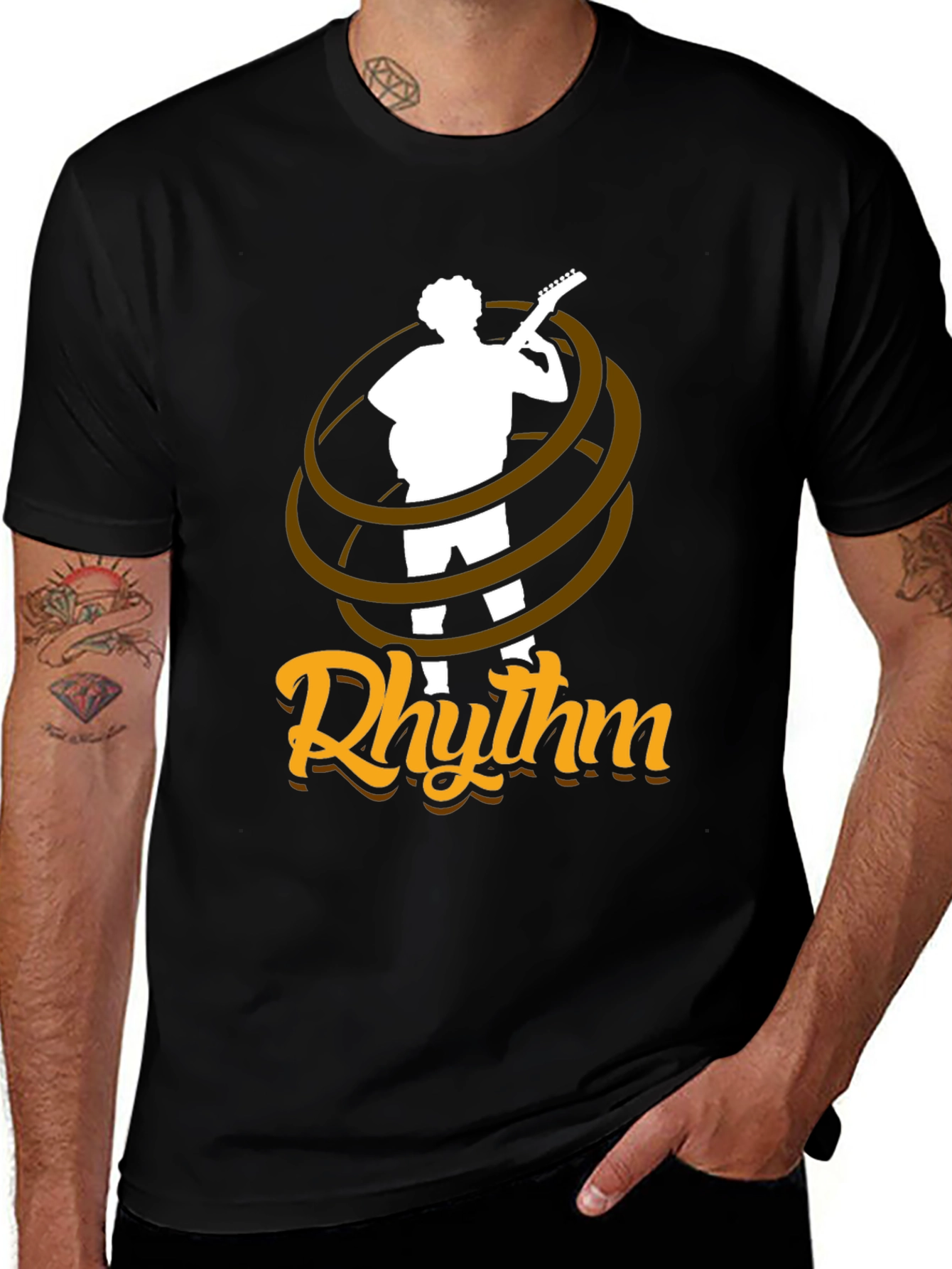 Variant 28 of Rhythm Guitar Player T-Shirt - Black Cotton Tee