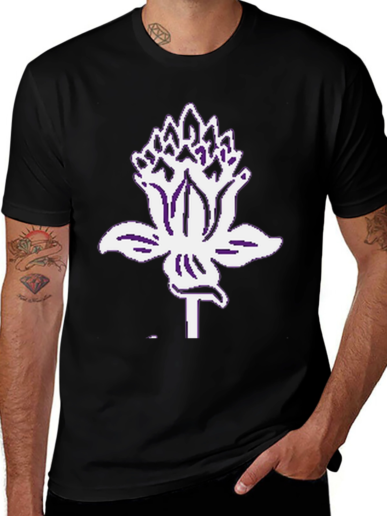 Variant 29 of Black T-Shirt with Pixelated Flower Graphic