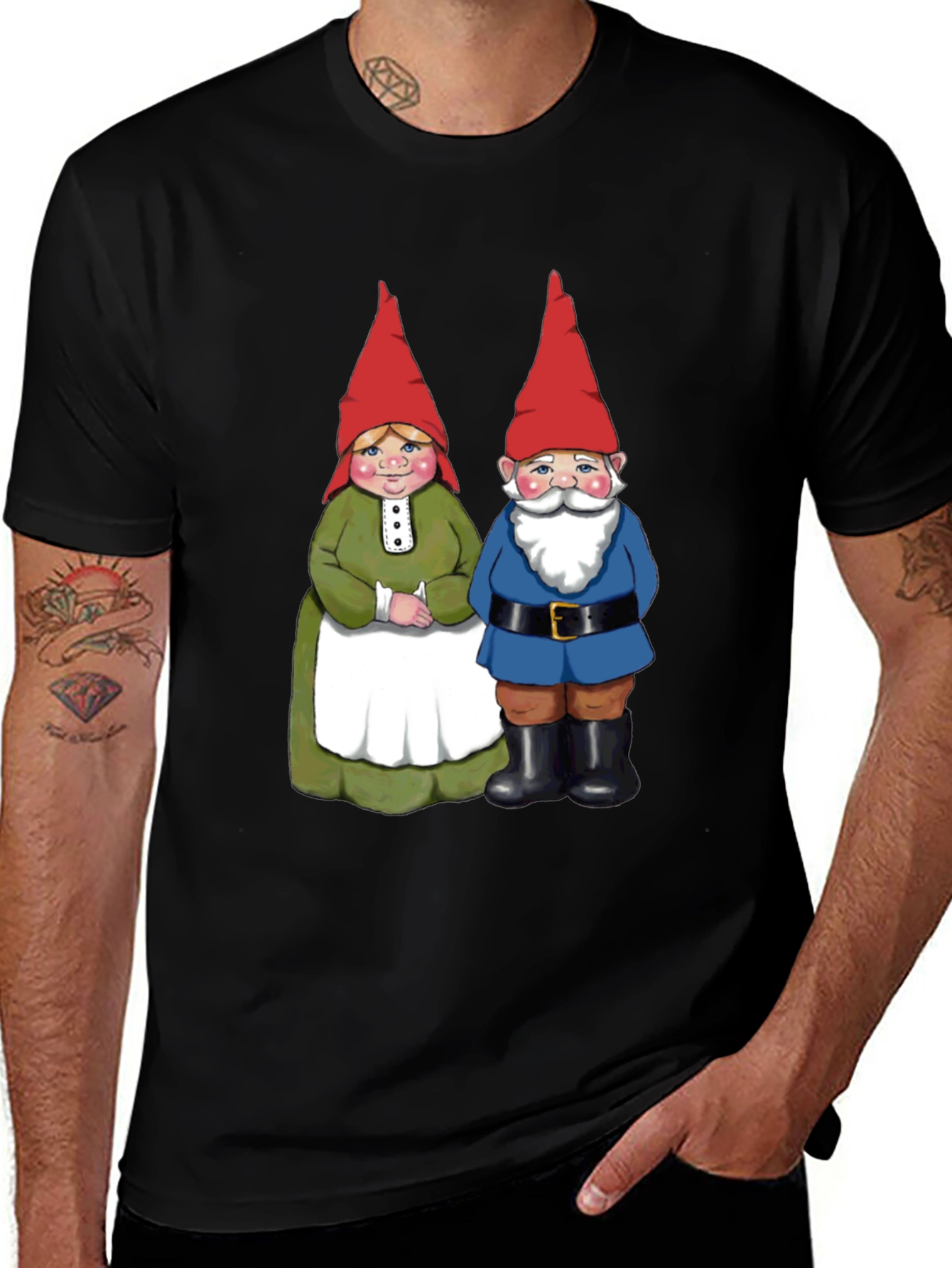 Variant 2 of Gnome Couple Graphic Tee - Black