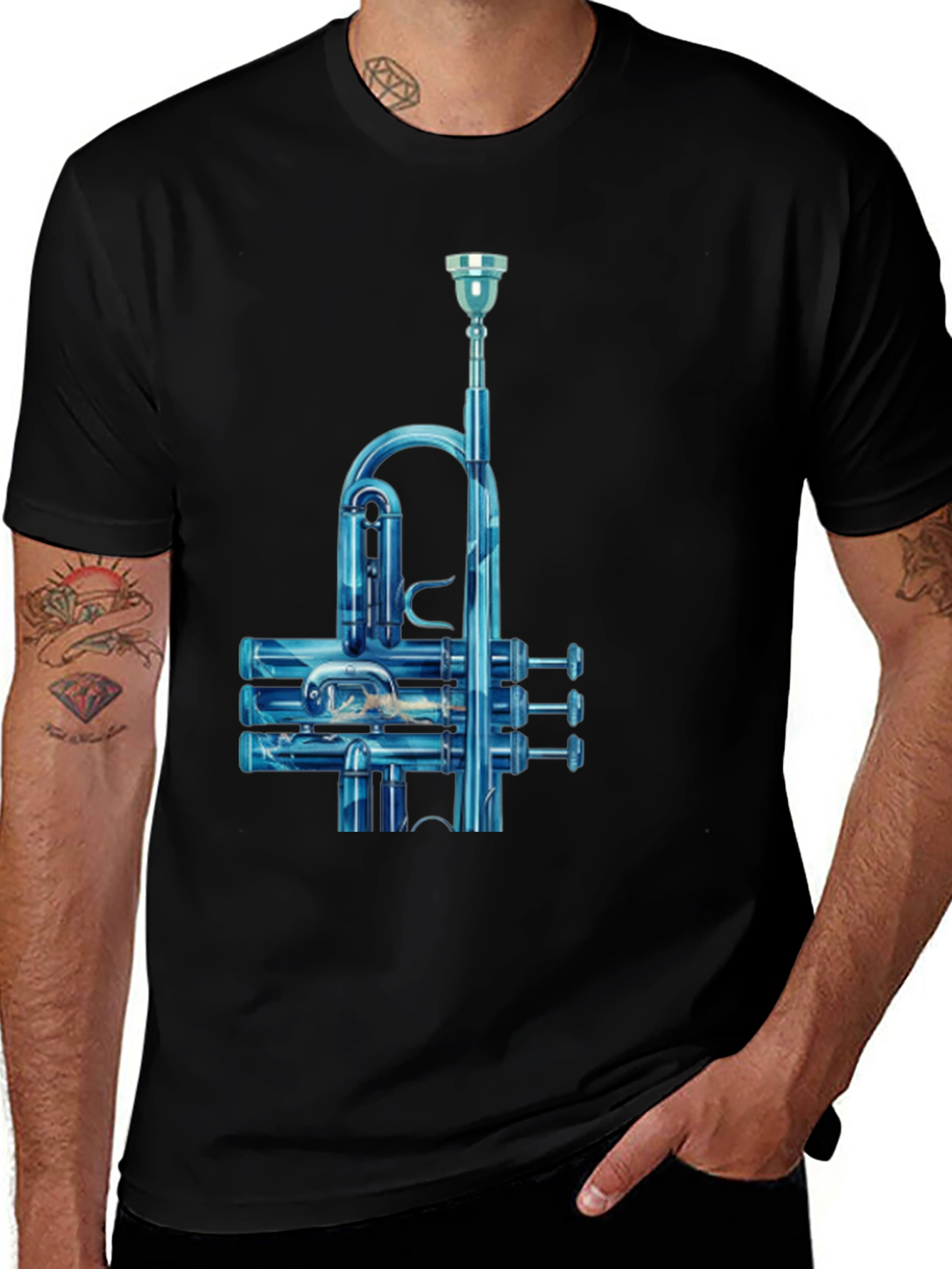 Variant 10 of Blue Trumpet Graphic Tee - Musician's Style