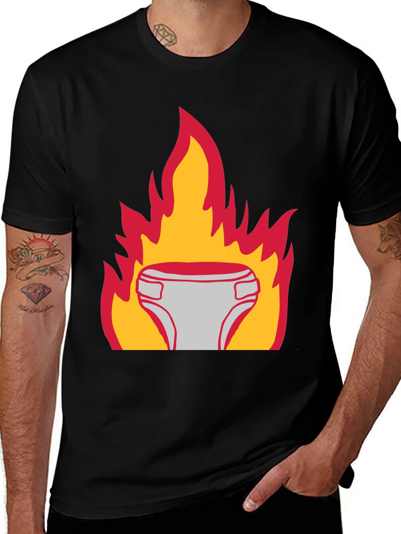 Variant 3 of Fiery Diaper Graphic Tee - Black Cotton T-Shirt