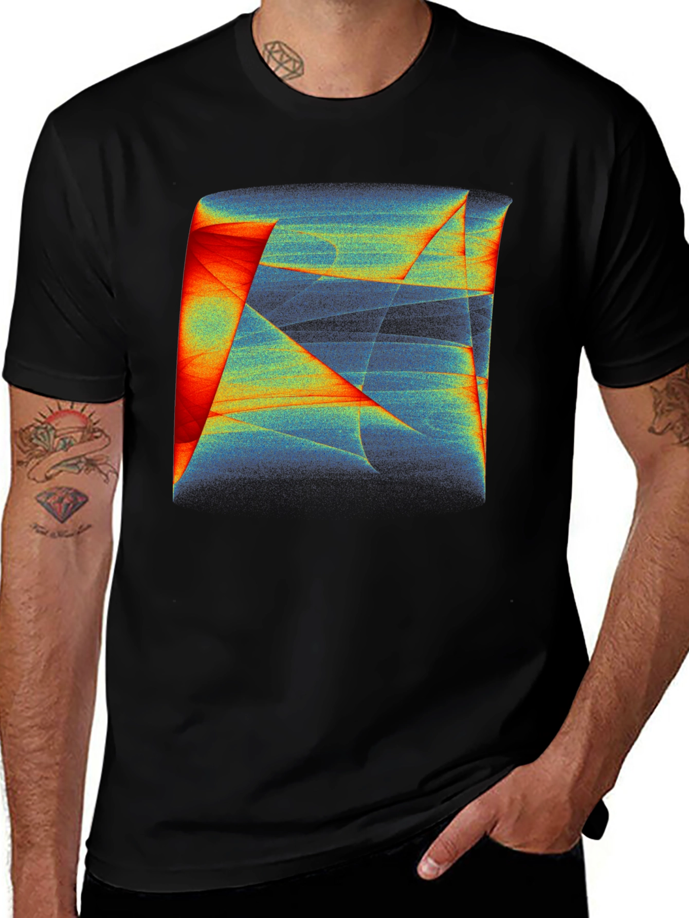 Variant 17 of Abstract Geometric Print Black T-Shirt