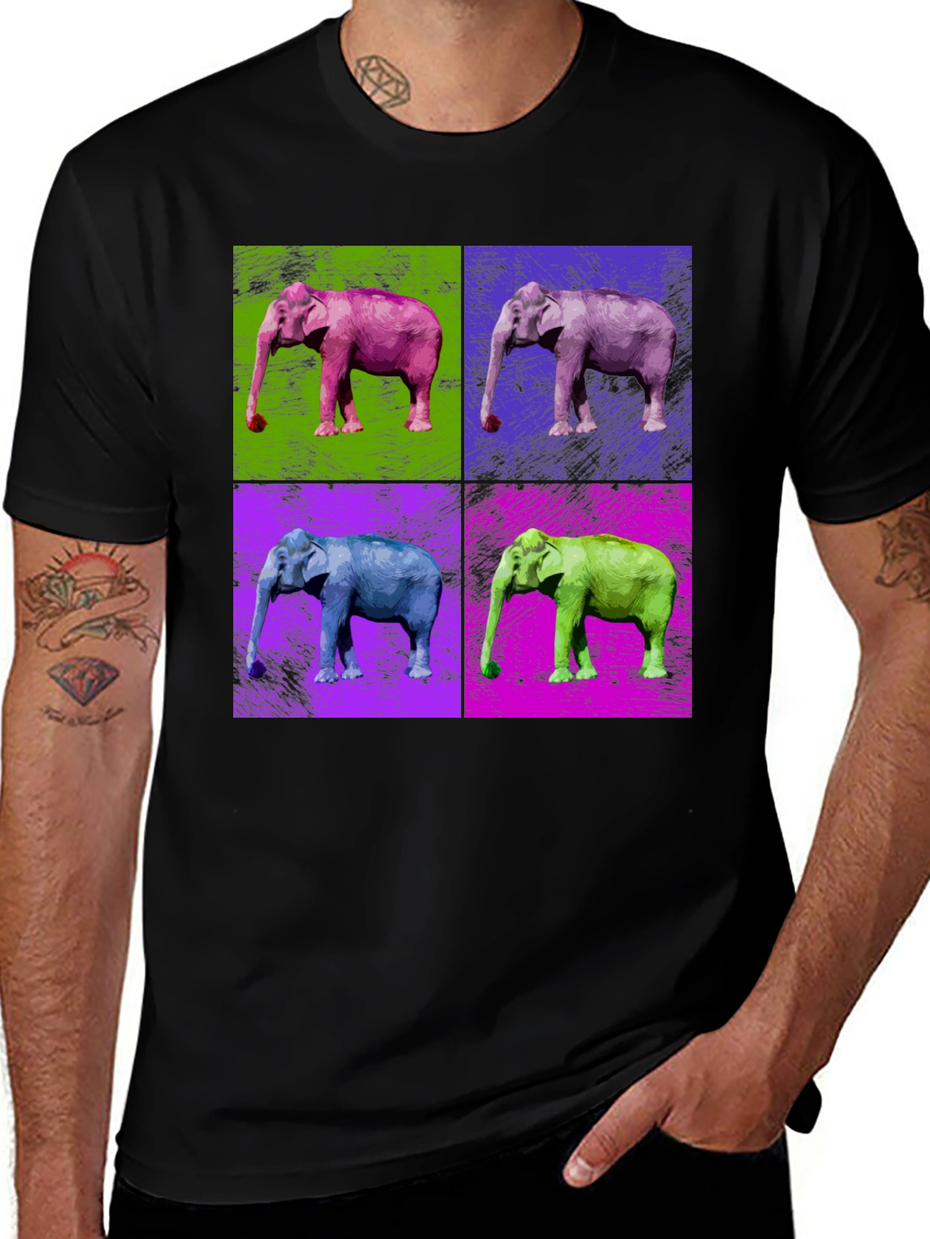 Variant 26 of Pop Art Elephant Graphic Tee - Unisex Black T-Shirt