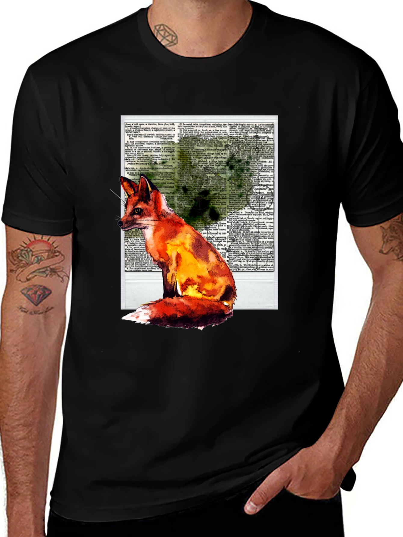 Black Fox Watercolor Graphic Print T-Shirt main image