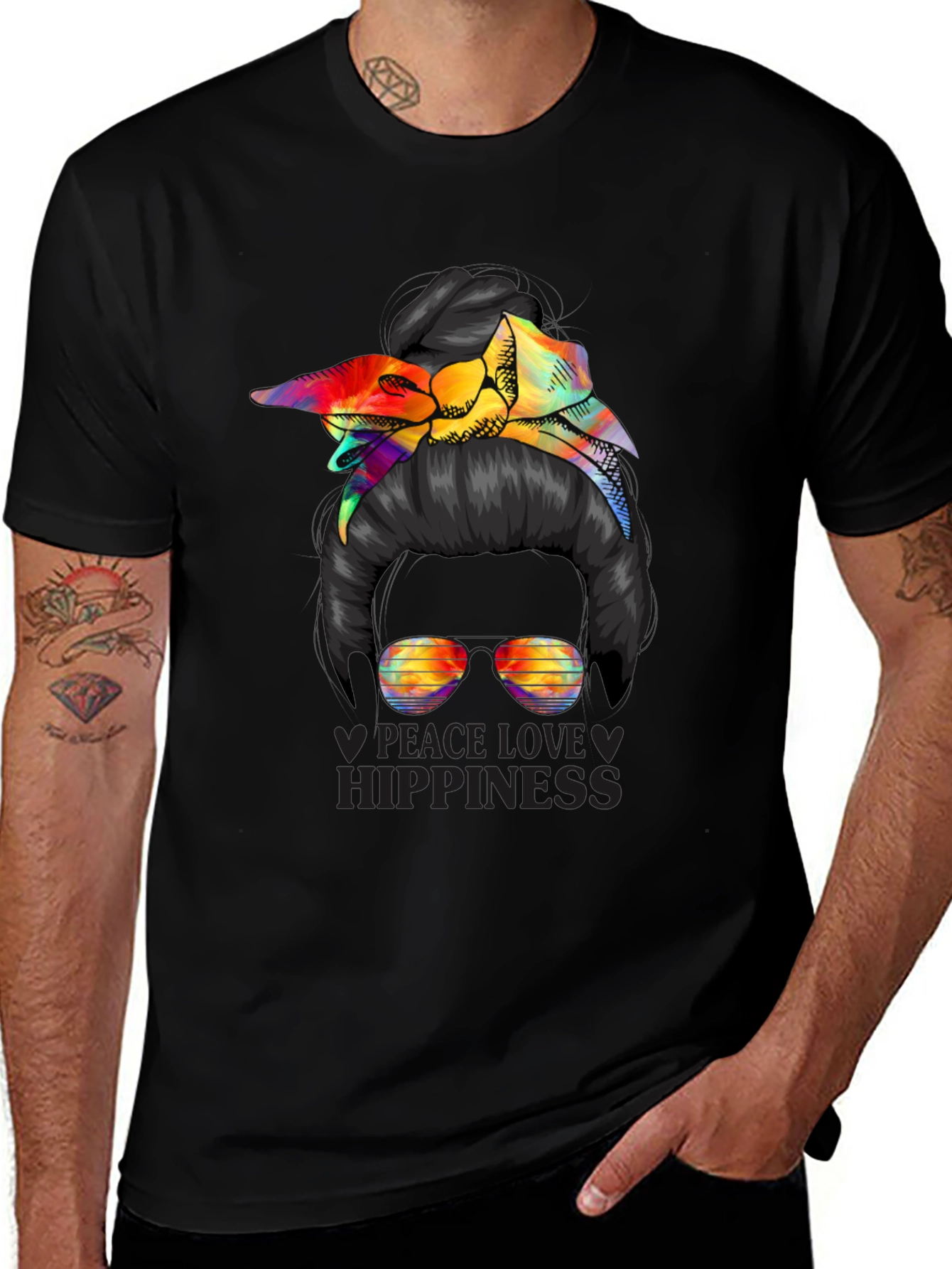 Peace Love Hippiness Messy Bun T-Shirt