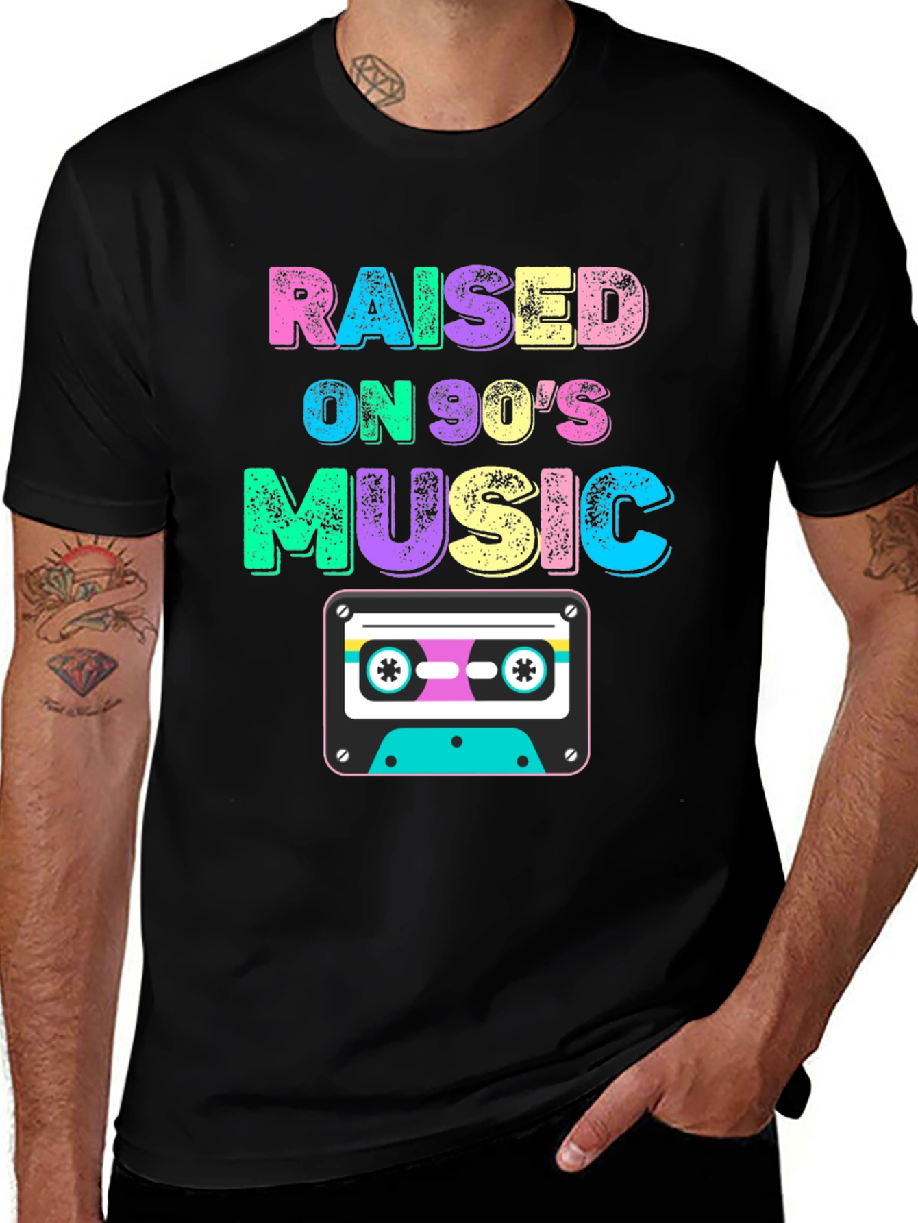 Variant 16 of Raised on 90's Music Black T-Shirt
