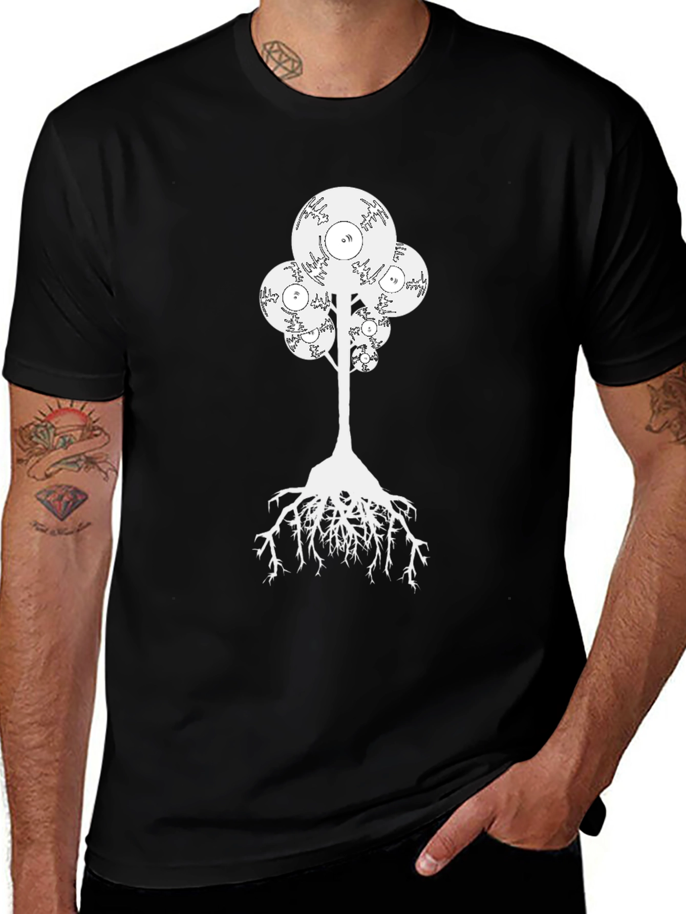 Variant 8 of Vinyl Record Tree Graphic Black T-Shirt