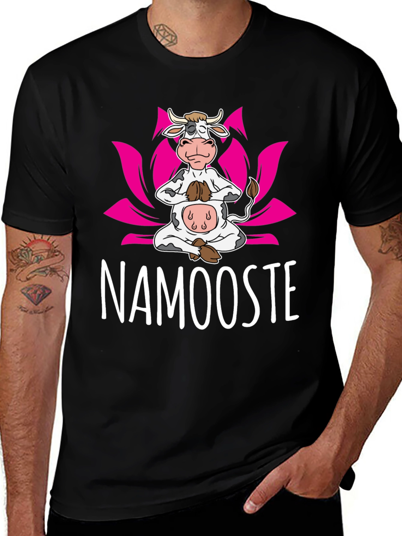 Variant 11 of Namooste Cow T-Shirt: Yoga Humor Tee