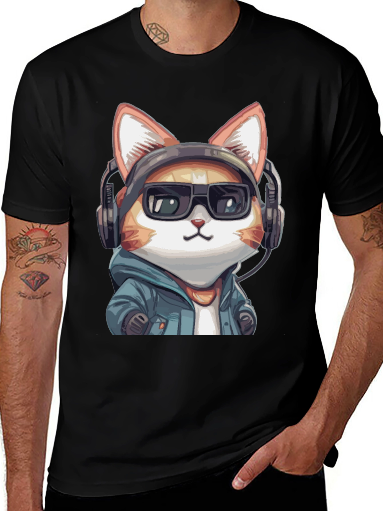 Variant 18 of Cool Cat DJ Graphic Tee - Black Cotton T-Shirt