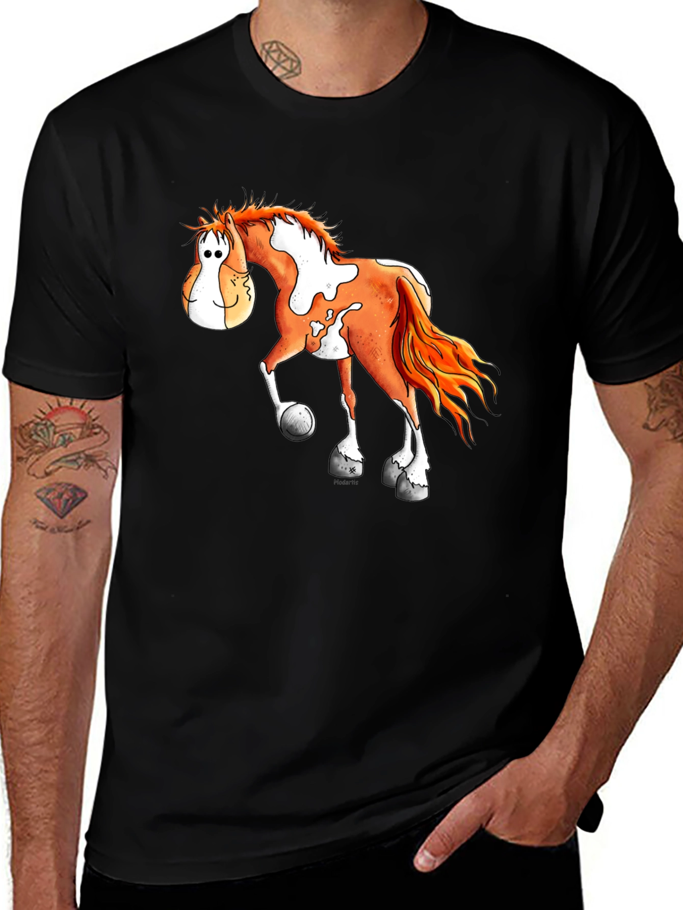Variant 29 of Cartoon Horse Graphic Tee - Black T-Shirt