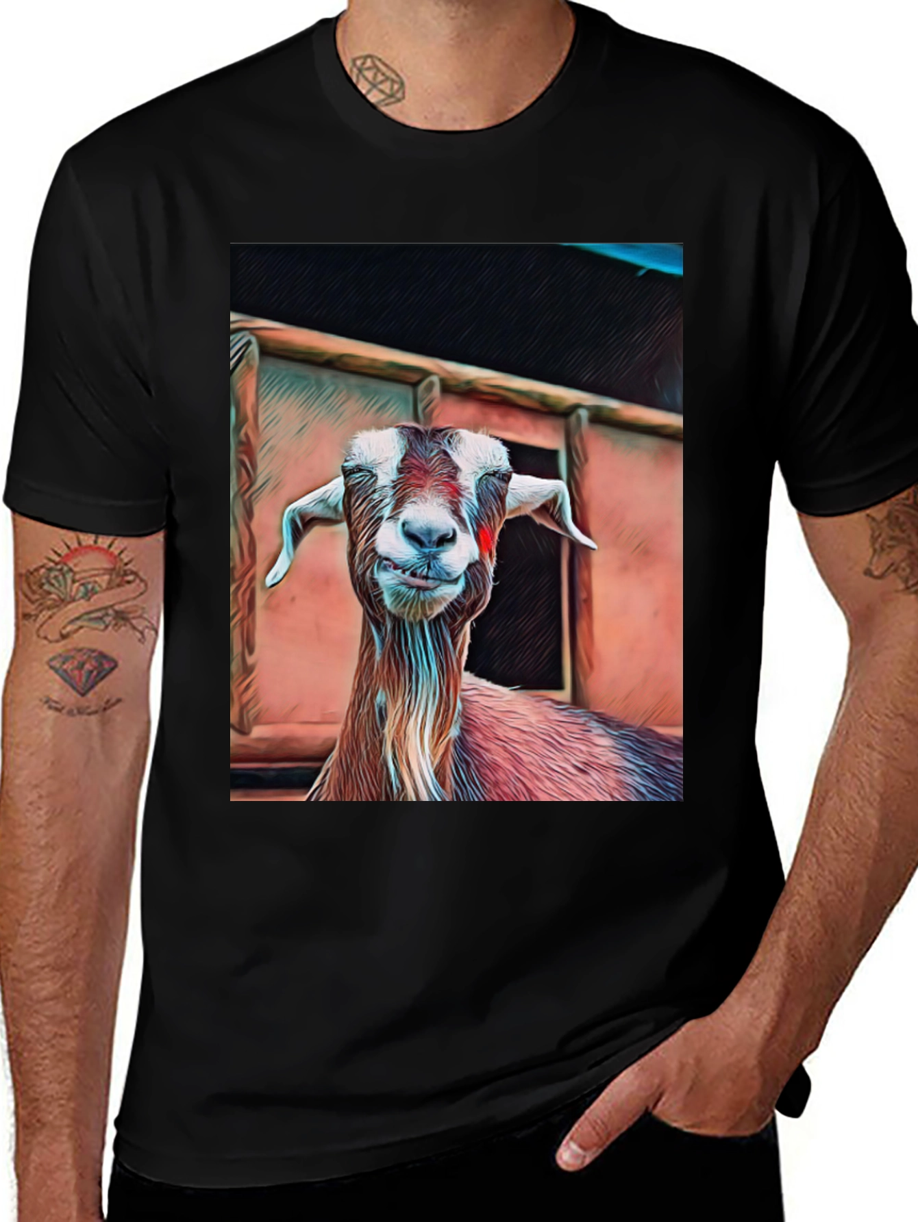 Variant 6 of Goat Graphic Tee - Animal Lover's Black T-Shirt