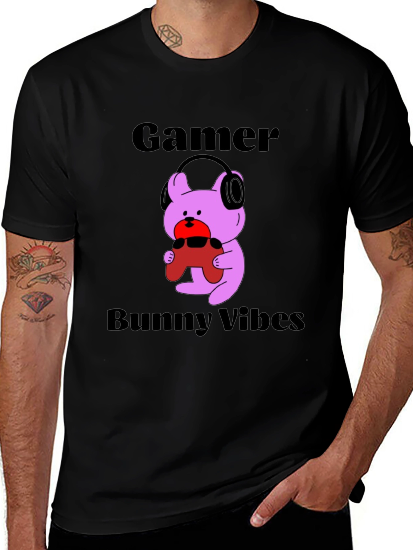 Variant 14 of Gamer Bunny Vibes Black T-Shirt