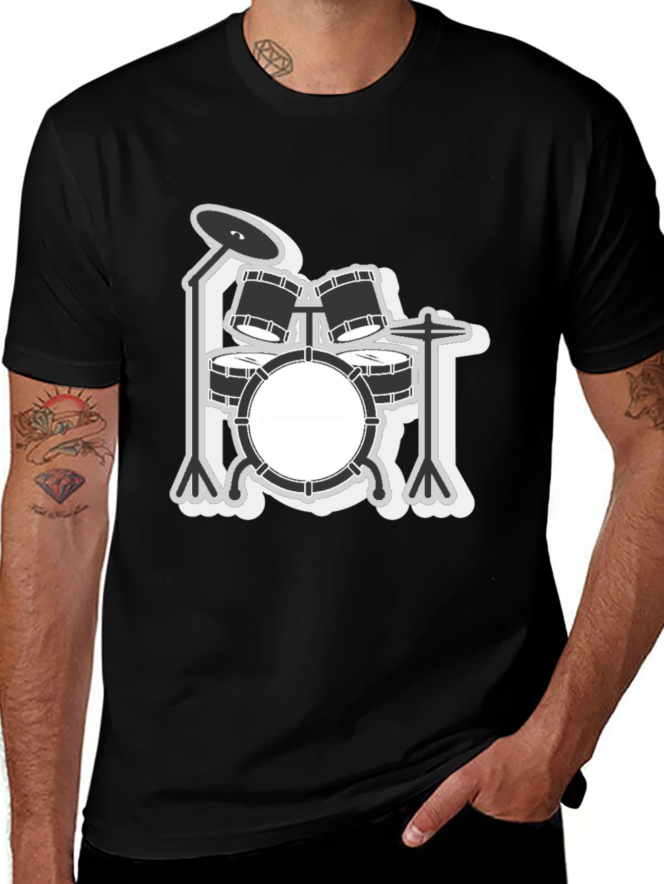 Variant 6 of Drum Kit Graphic T-Shirt - Black