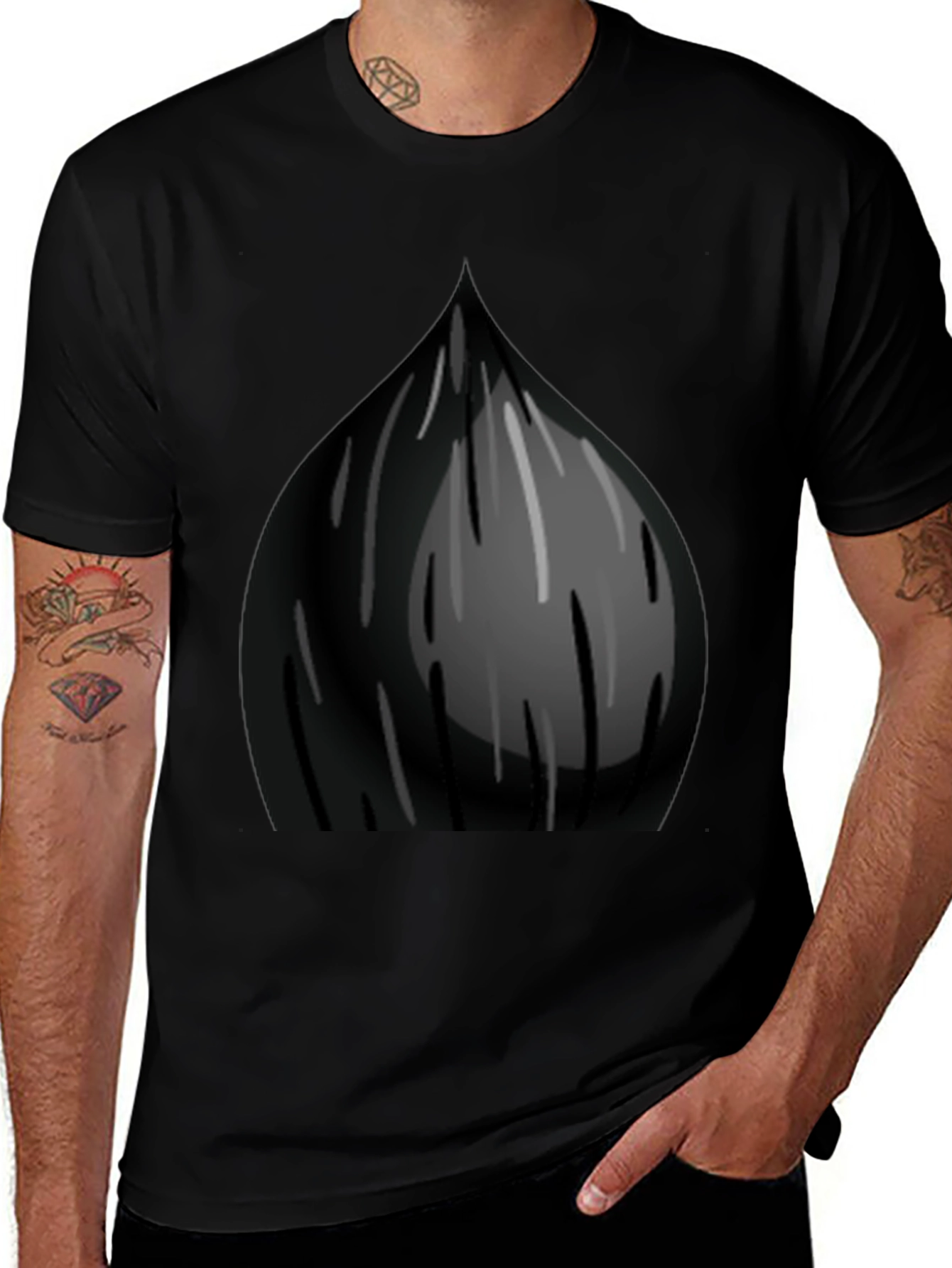 Modern Black Graphic T-Shirt - Raindrop Design