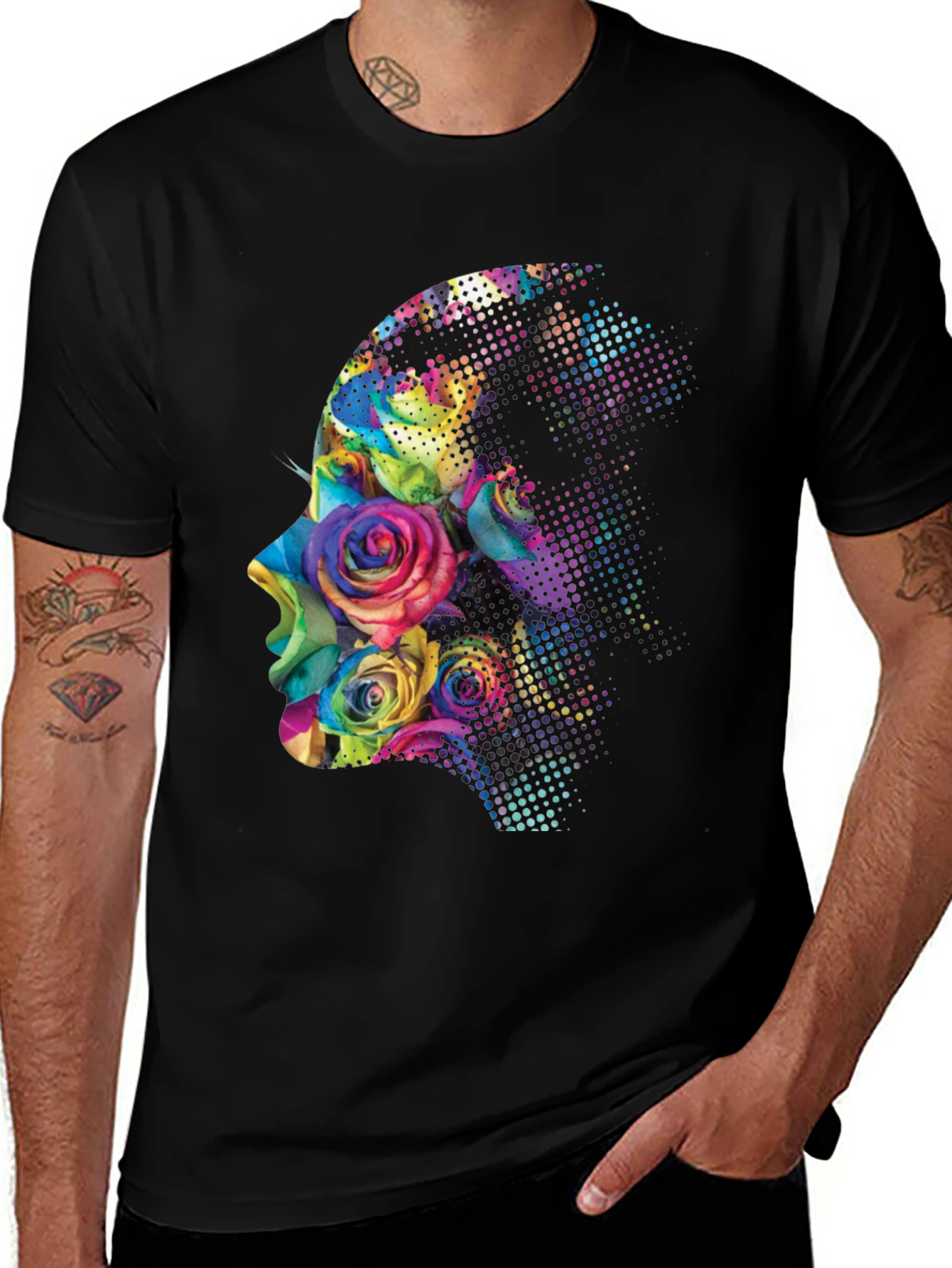 Variant 20 of Floral Face Graphic Tee - Men's Black T-Shirt