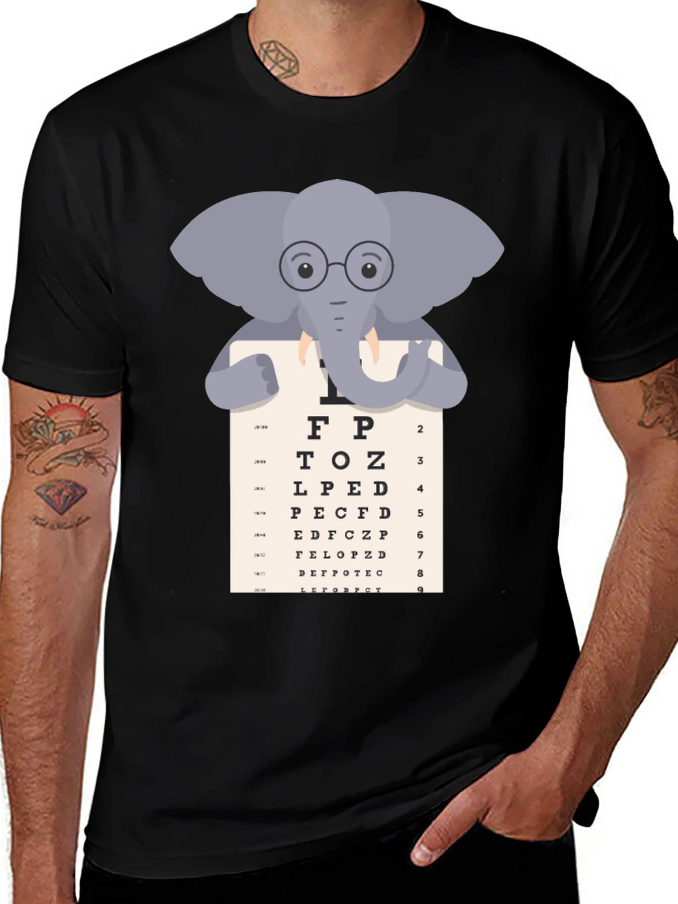 Variant 5 of Elephant Eye Chart T-Shirt - Vision Test Humor