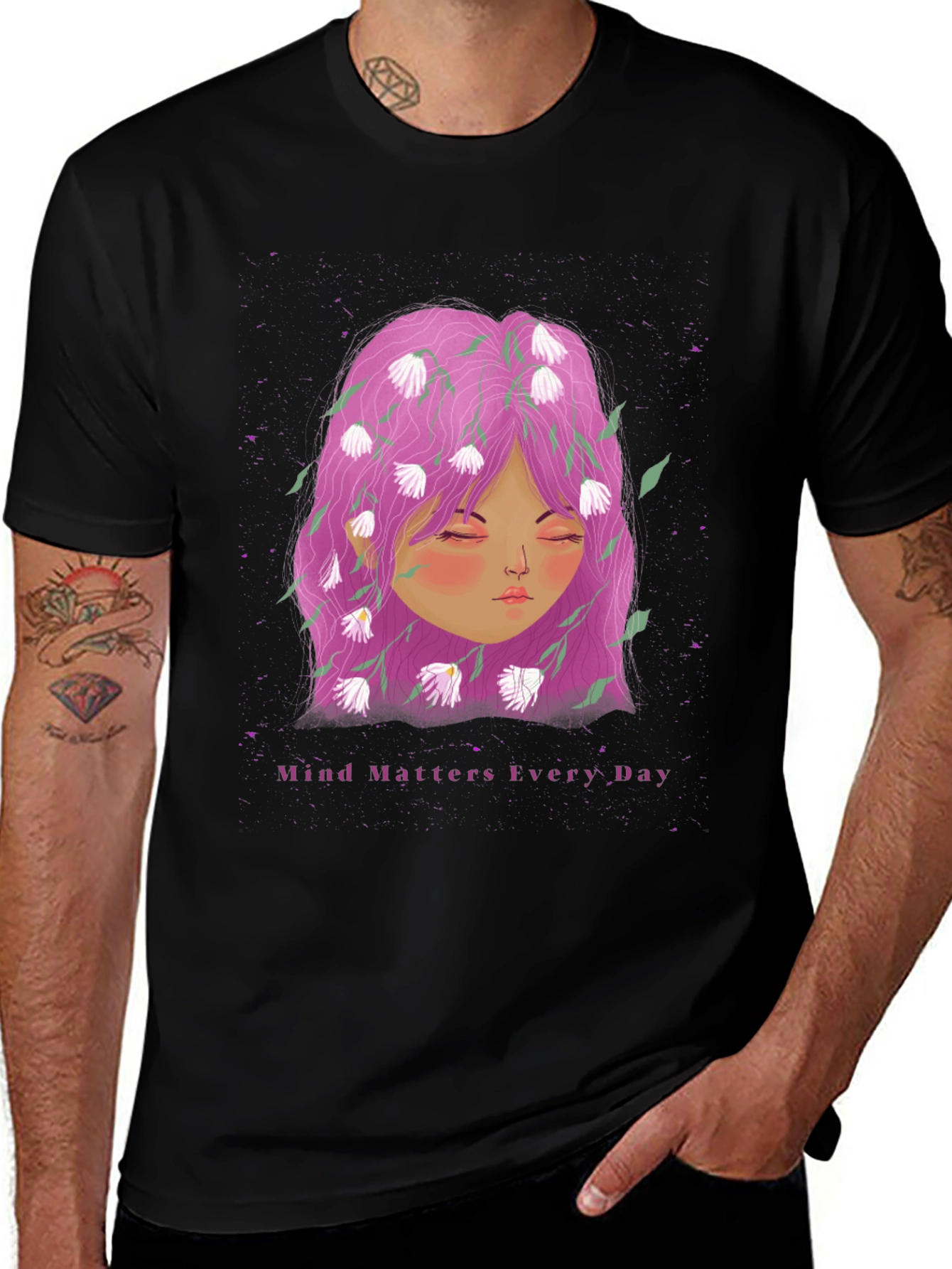 Variant 19 of Mind Matters Tee - Floral Head Black T-Shirt