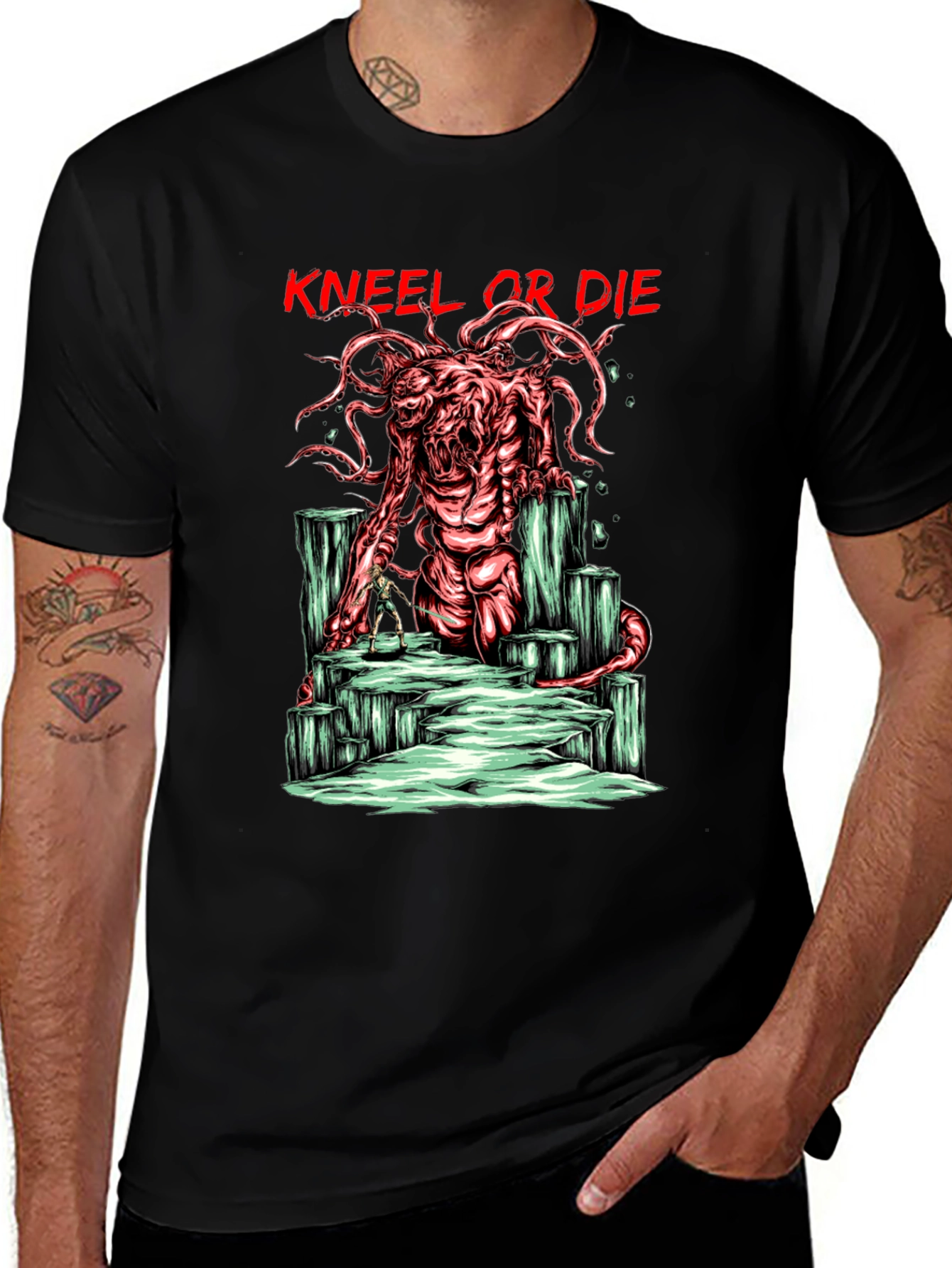 Variant 18 of Kneel or Die Graphic Tee - Men's Black T-Shirt
