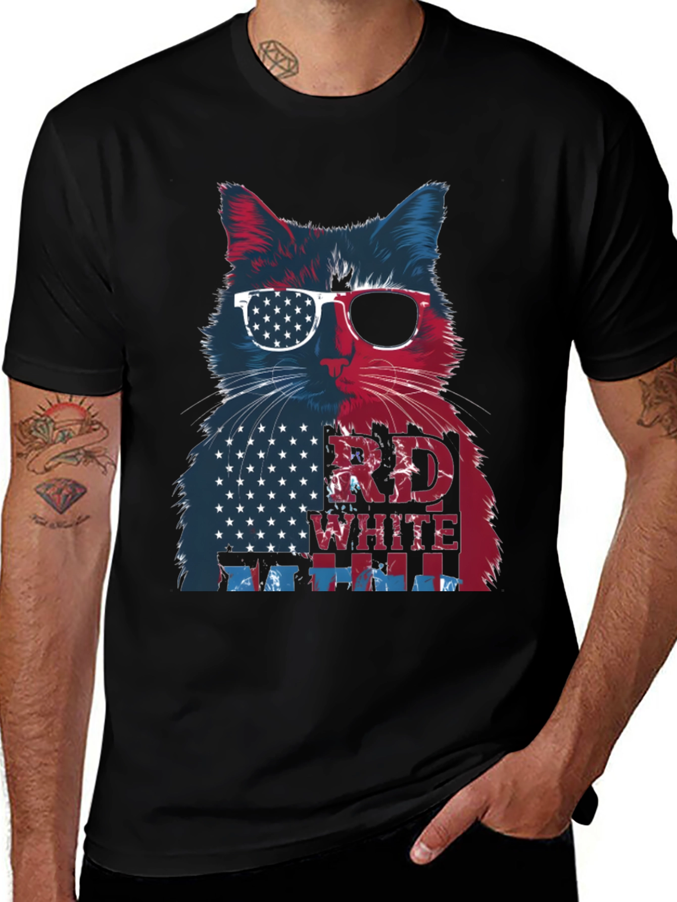 Variant 7 of Patriotic Cat T-Shirt: Red, White, & Blue