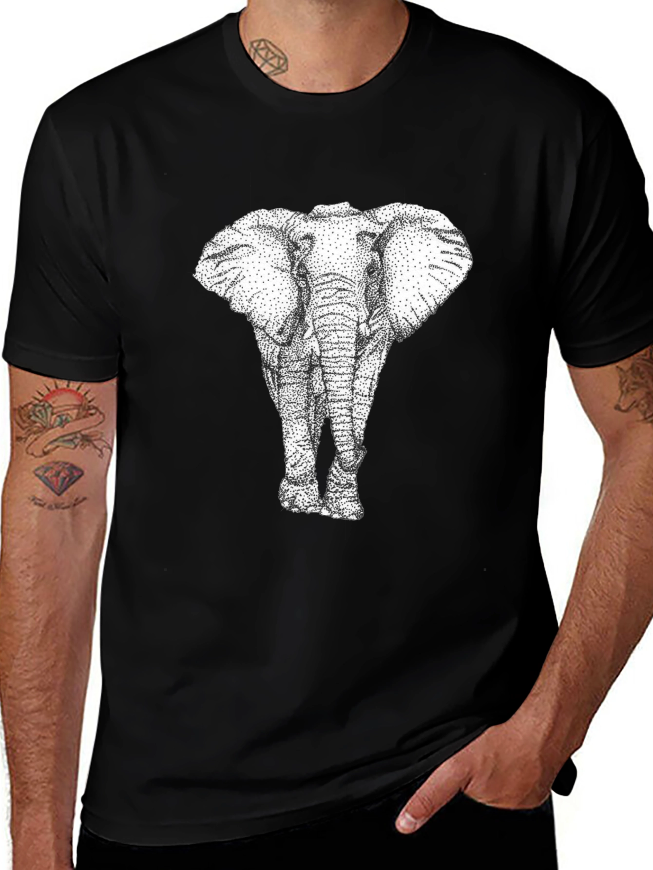 Variant 6 of Elephant Graphic Print Black T-Shirt